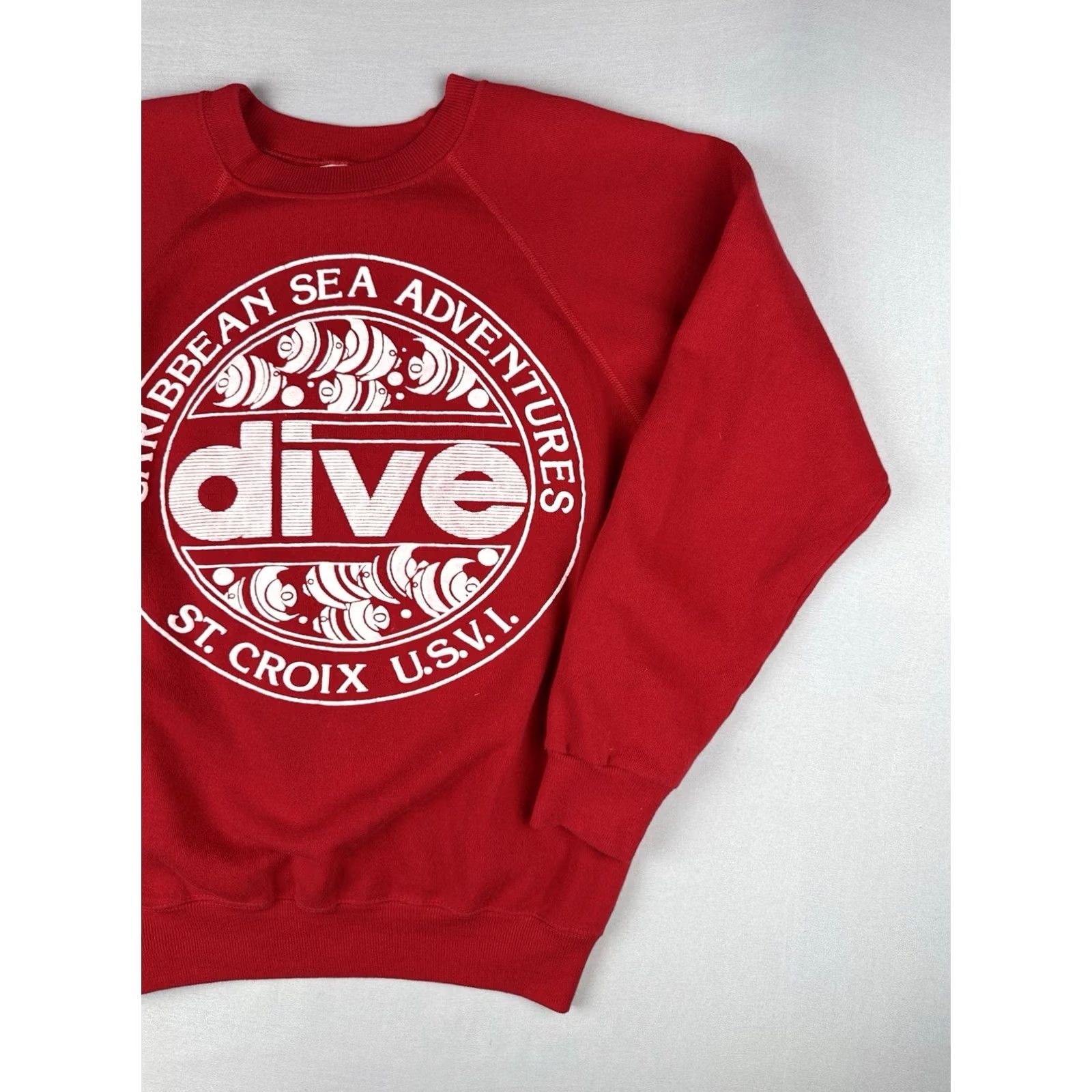 Hanes VINTAGE 90s St Croix USVI Caribbean Dive Sweatshirt Hanes M Red Crew Neck Cotton Blend USA Made Mens Size US M / EU 48-50 / 2 - 4 Thumbnail