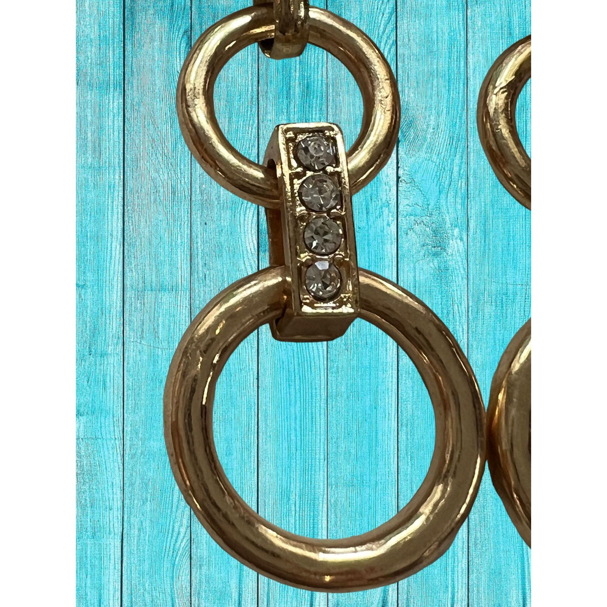 Other Gold Tone Link Dangle Earrings Crystals Pierced 3" long Grad Size ONE SIZE - 2 Thumbnail