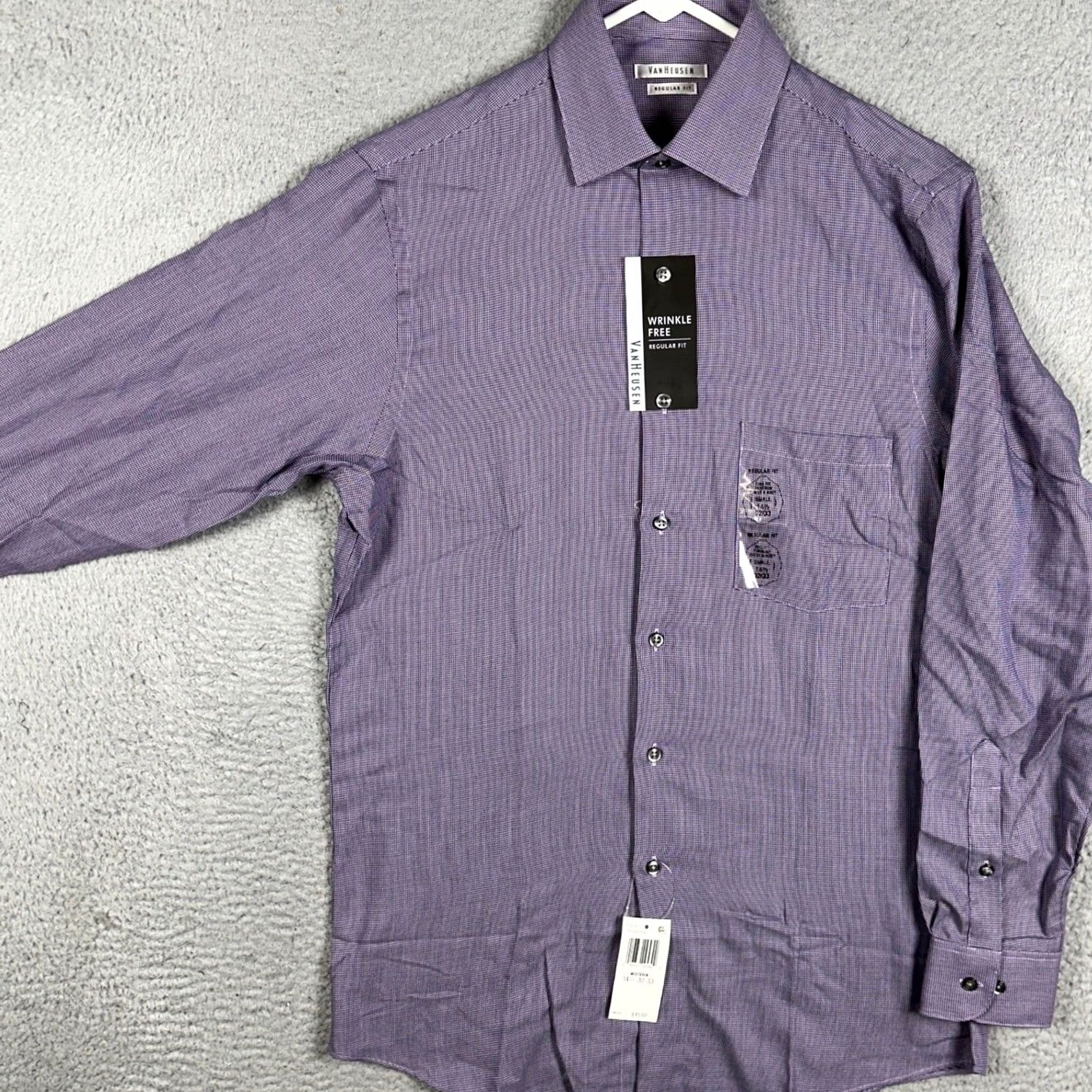Van Heusen Van Heusen Dress Shirt Mens 14.5 32-33 Purple Regular Check Button up Shirt Mens Size 40R - 2 Thumbnail