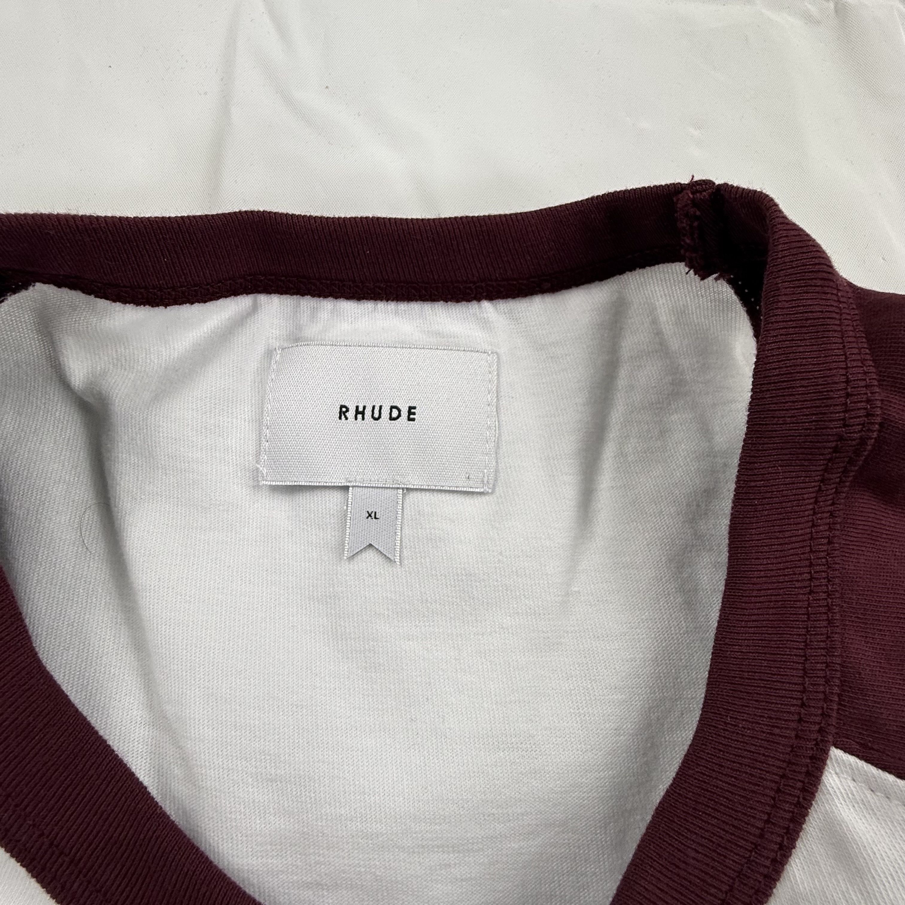Rhude Rhude Mens Raglan Shirt White Burgundy XL Short Sleeve Size US XL / EU 56 / 4 - 3 Thumbnail