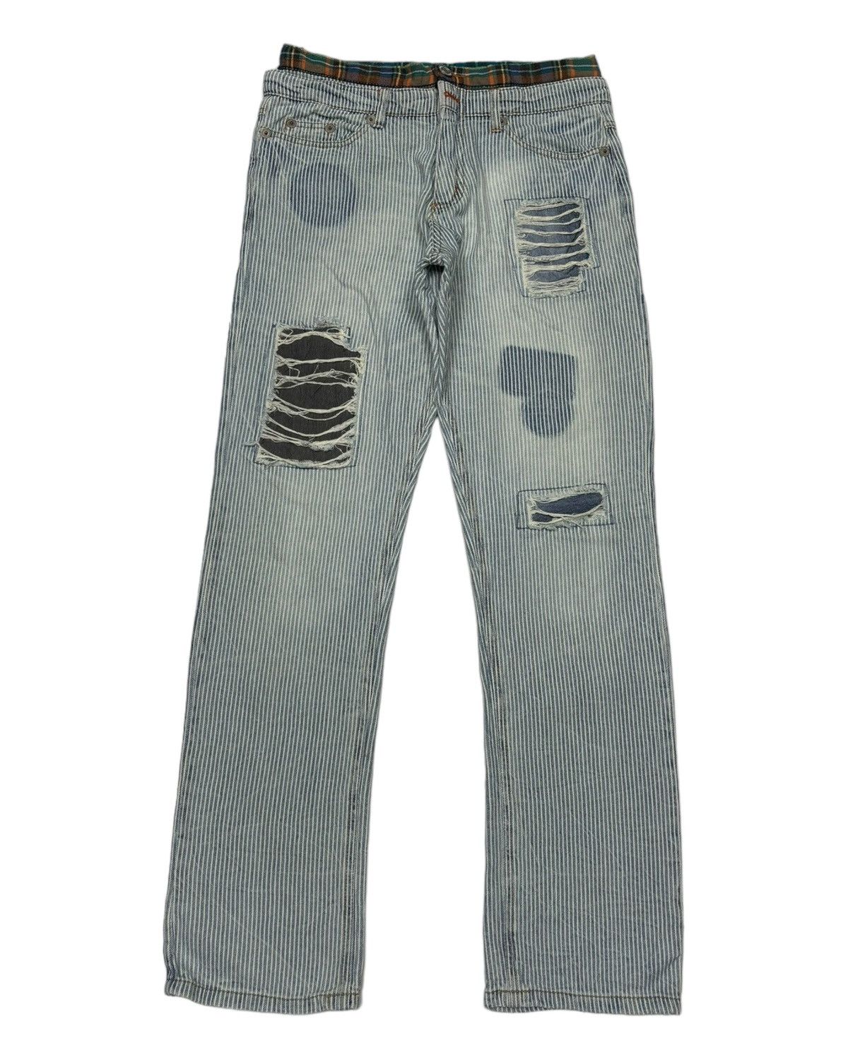 Japanese Brand DOUBLE WAIST STRIPE PUNK DENIM JEANS Size US 30 / EU 46 - 1 Thumbnail