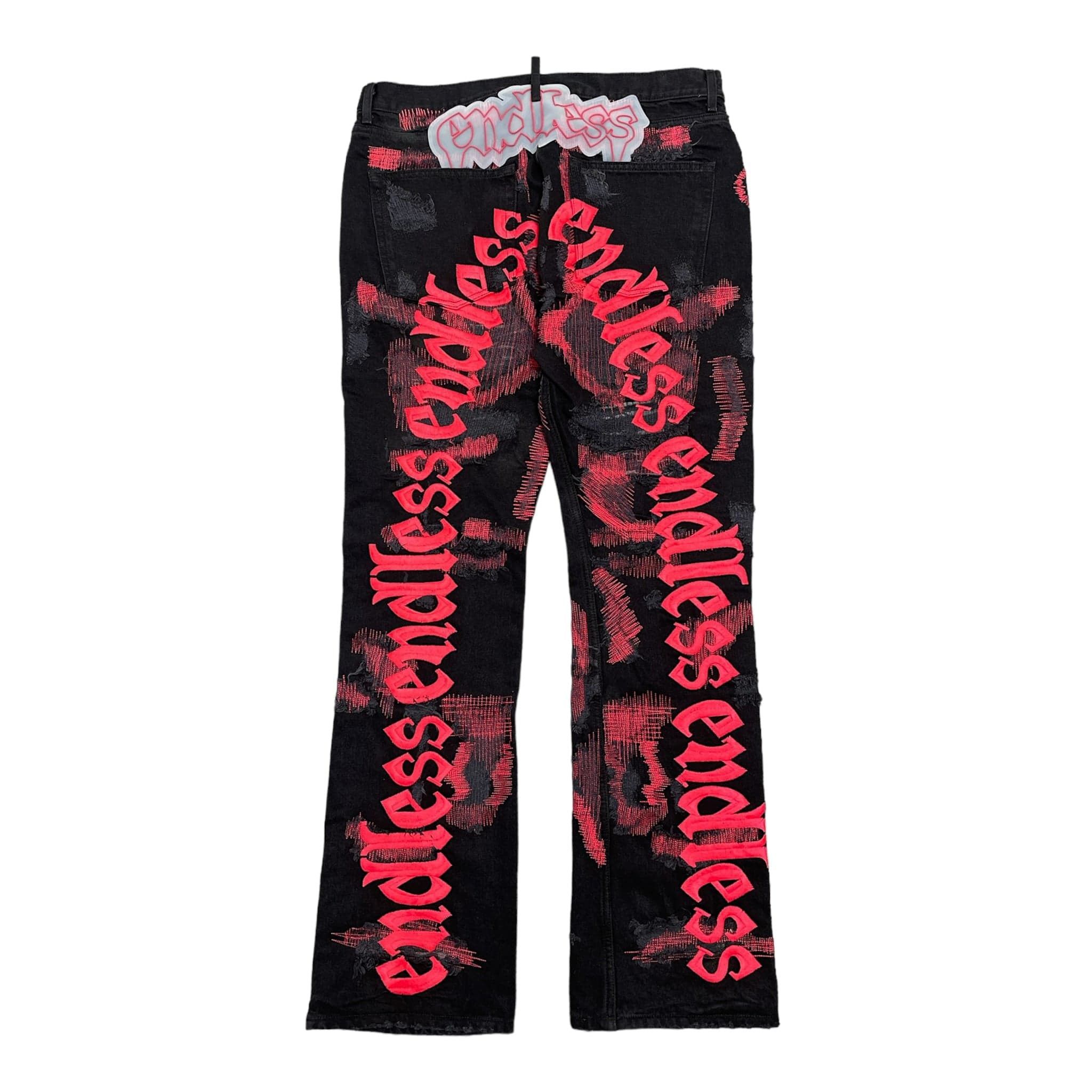 Vlone Endless Embroidered Red Stitched Jeans Black | Grailed Vlone Endless Embroidered Red Stitched Jeans Black | Grailed