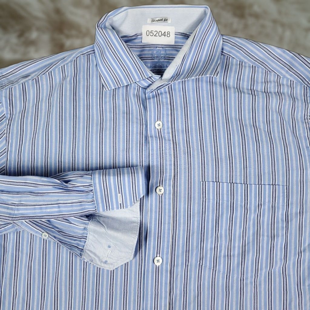 BUGATCHI Bugatchi Uomo Shirt Mens XL Blue Striped Button-Up Long Sleeve Regular Fit Casual Size US XL / EU 56 / 4 - 1 Thumbnail