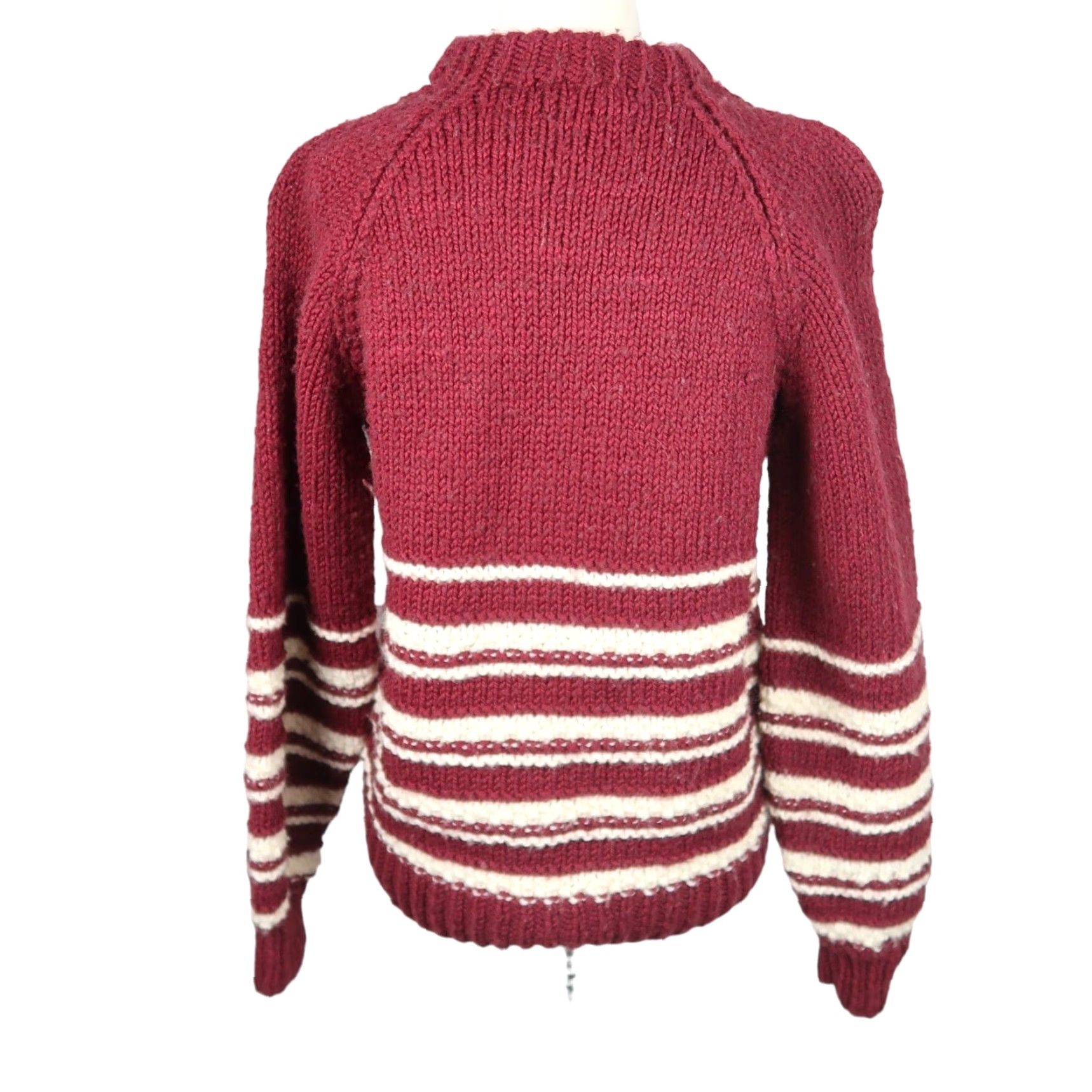 Vintage VINTAGE 80s burgundy red and white striped knit pullover sweater M Women Long Sleeve High Neck Casual Pattern Striped End Mens Womens Size M / US 6-8 / IT 42-44 - 5 Thumbnail