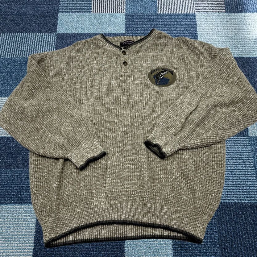 Vintage Roundtree & Yorke Sweater Mens 1XL Beige Bass Angler Fishing Chunky-Knit Pullover Usa 80s 90s Outdoor, Men's