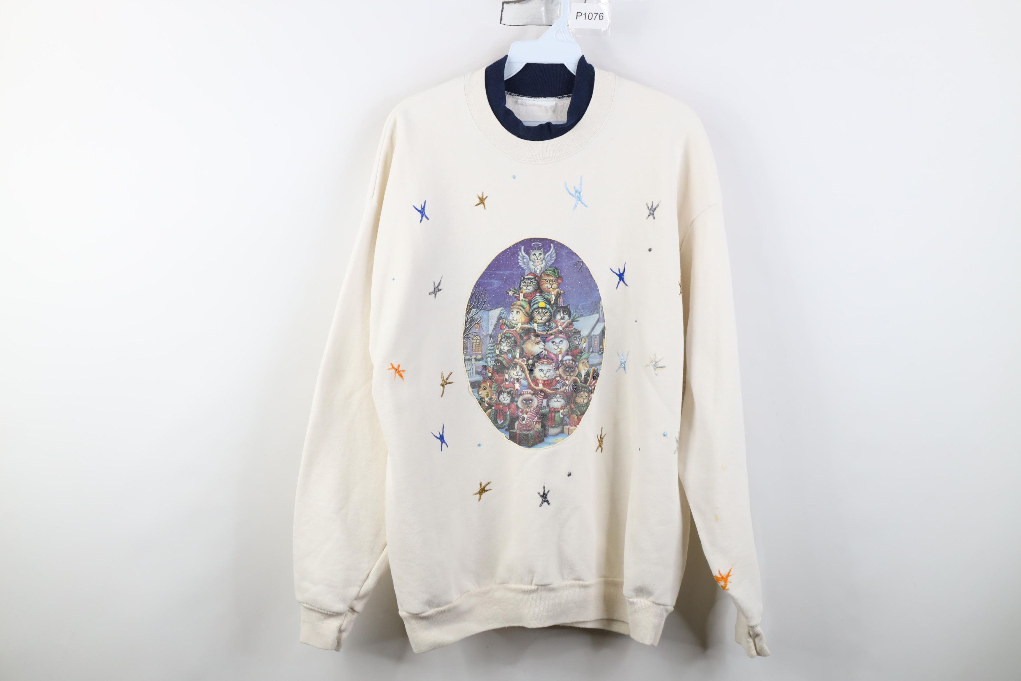 Vintage Vintage 90s Streetwear Christmas Tree Cat Kitten Sweatshirt Size XL / US 12-14 / IT 48-50 - 1 Thumbnail