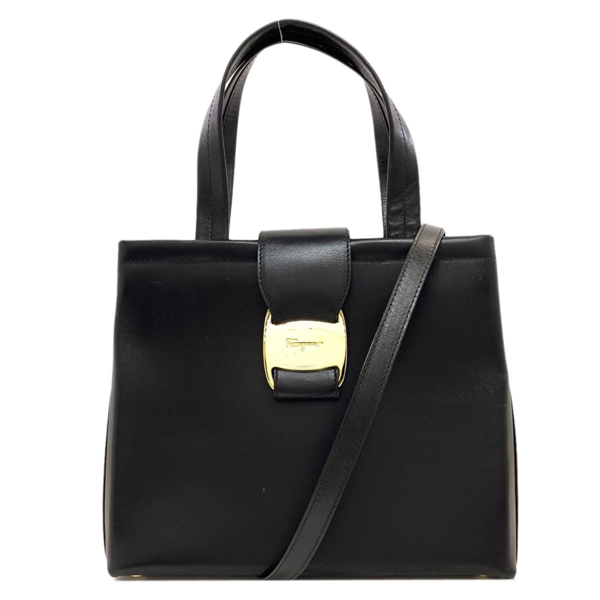 Salvatore Ferragamo Vara Hardware 2-Way Leather Handbag For Women in Black