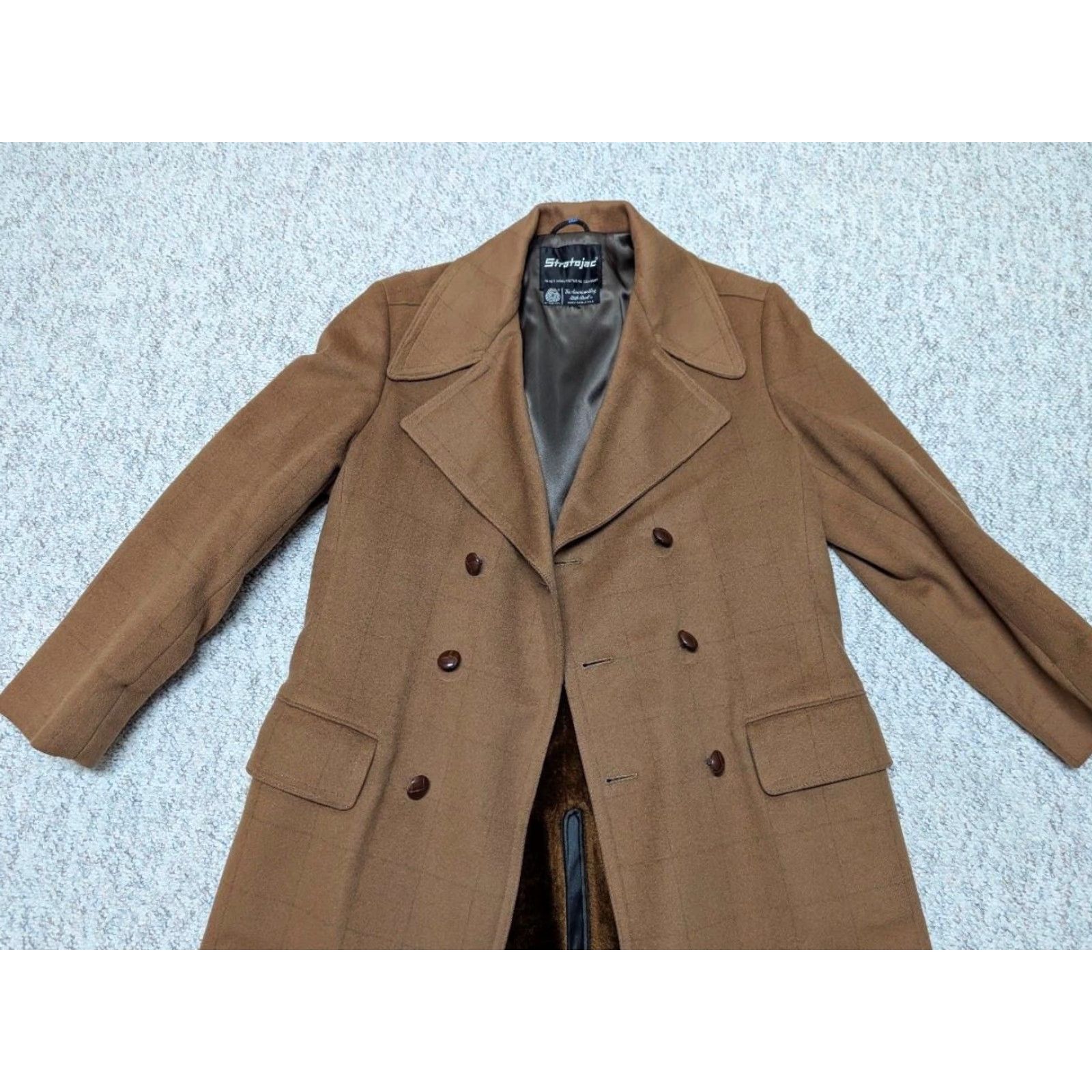 Doublet VINTAGE Stratojac OVERCOAT Shirt Mens 40 Brown Wool Flannel Double Breasted 1970s USA Made Sherpa Patten: Windowpane Size US M / EU 48-50 / 2 - 5 Thumbnail