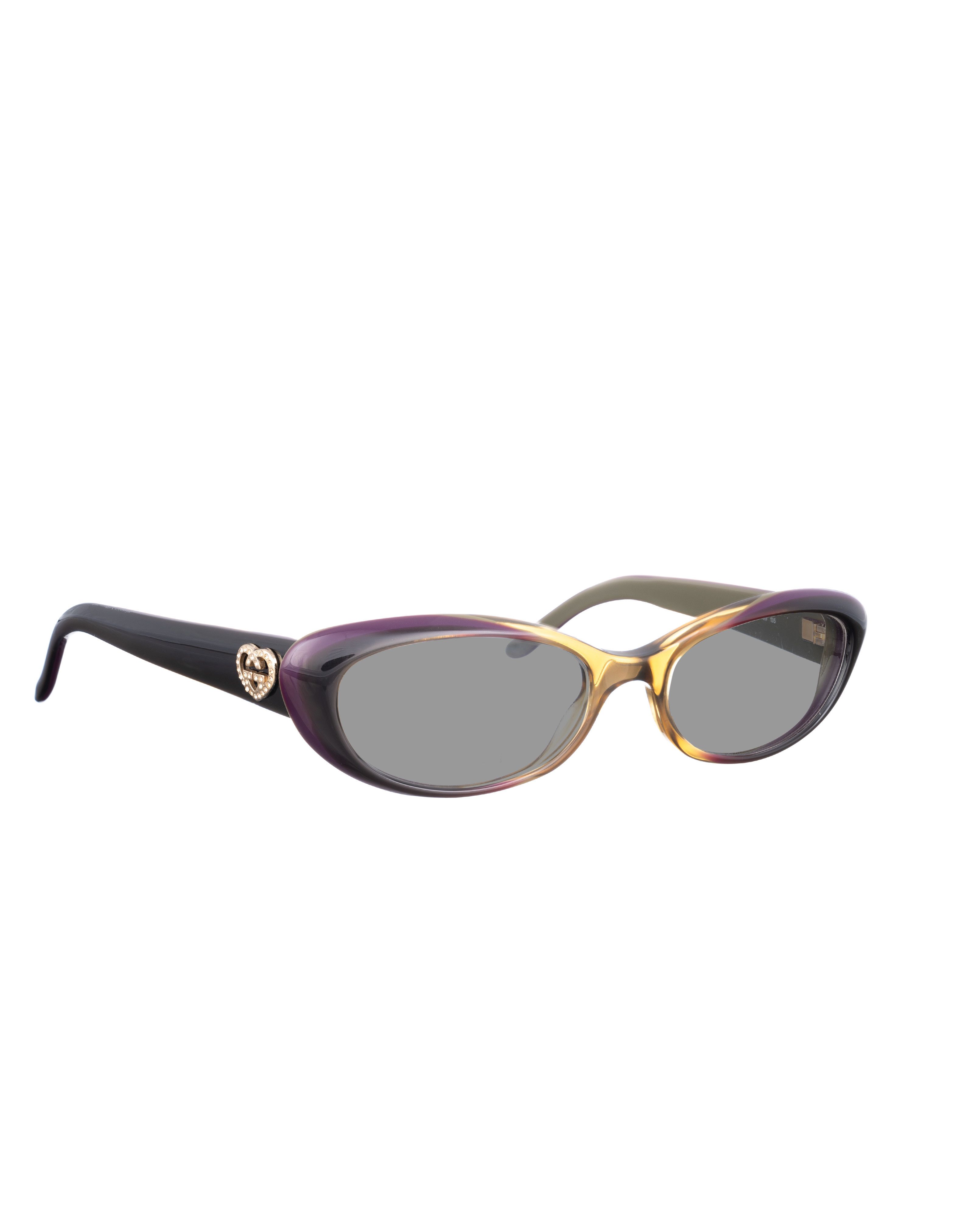Gucci Gucci 00s Brown & Violet Cat Eye Sunglasses with Heart Size ONE SIZE - 1 Thumbnail