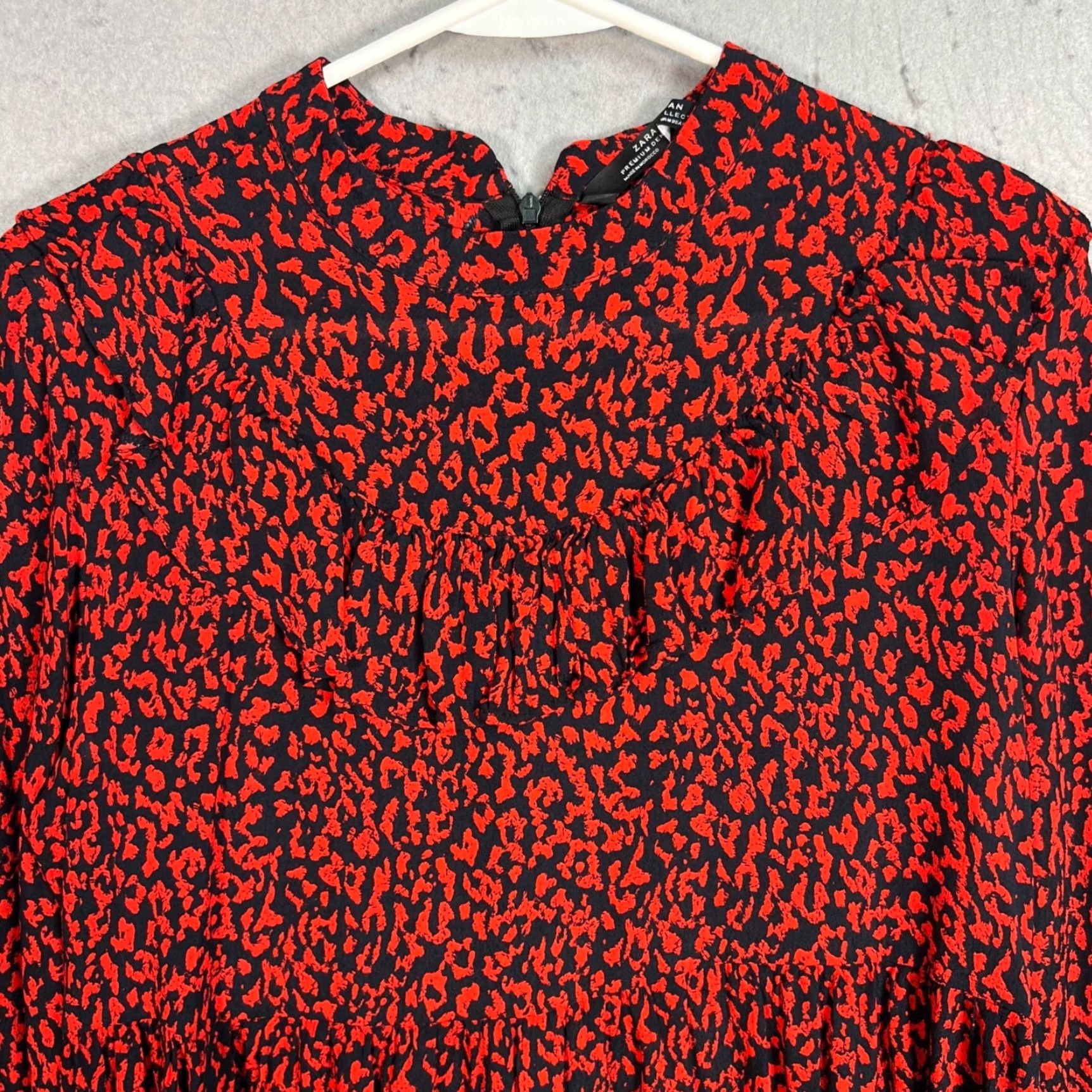 Zara Zara Animal Print Dress Women Medium Red Black Long Sleeve Ruffle Short Party Casual Size M / US 6-8 / IT 42-44 - 5 Thumbnail