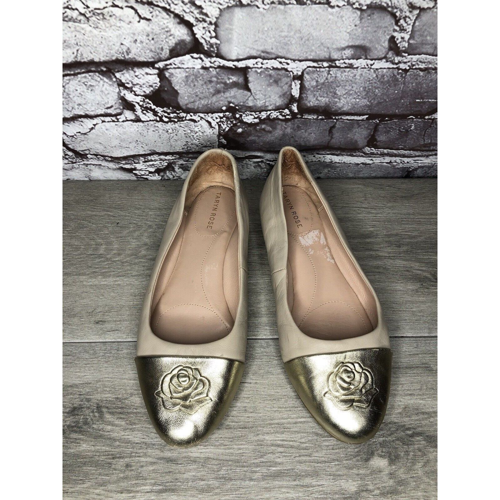 Other Taryn Rose Nude Pink Leather Gold Cap Toe Ballet Flats Women Size US 8.5 / IT 38.5 - 13 Thumbnail