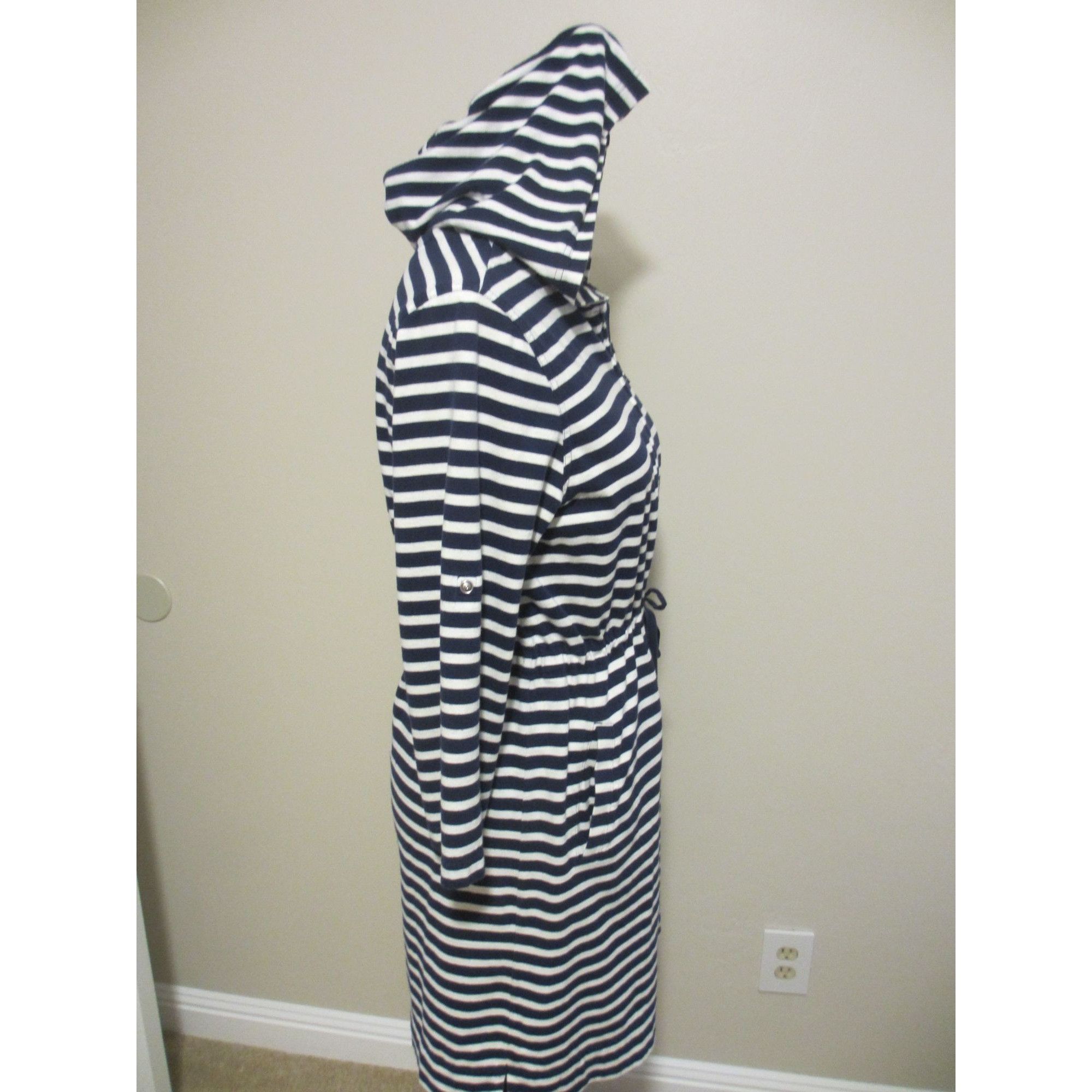 Lands' End Lands End Navy & White Striped Hooded Drawstring Waist Robe Size M / US 6-8 / IT 42-44 - 3 Thumbnail