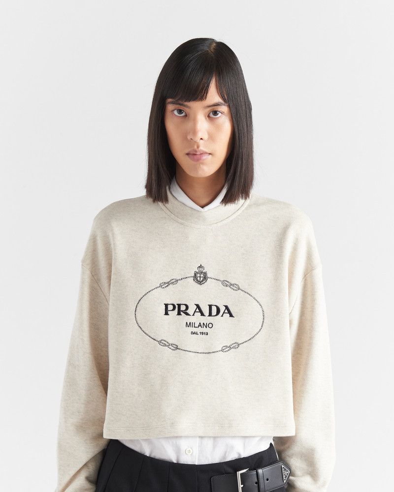 Prada o1B3y1r0426 Oversized Cotton Fleece Sweatshirt in Natural Size L / US 10 / IT 46 - 3 Thumbnail