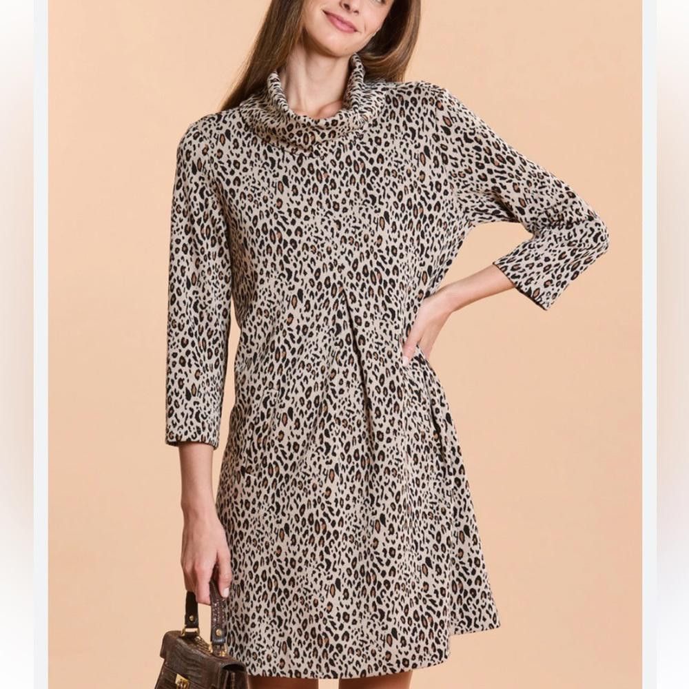 Designer Tyler Boe l Kim Leopard Cowl Neck Dress Large Size L / US 10 / IT 46 - 1 Thumbnail
