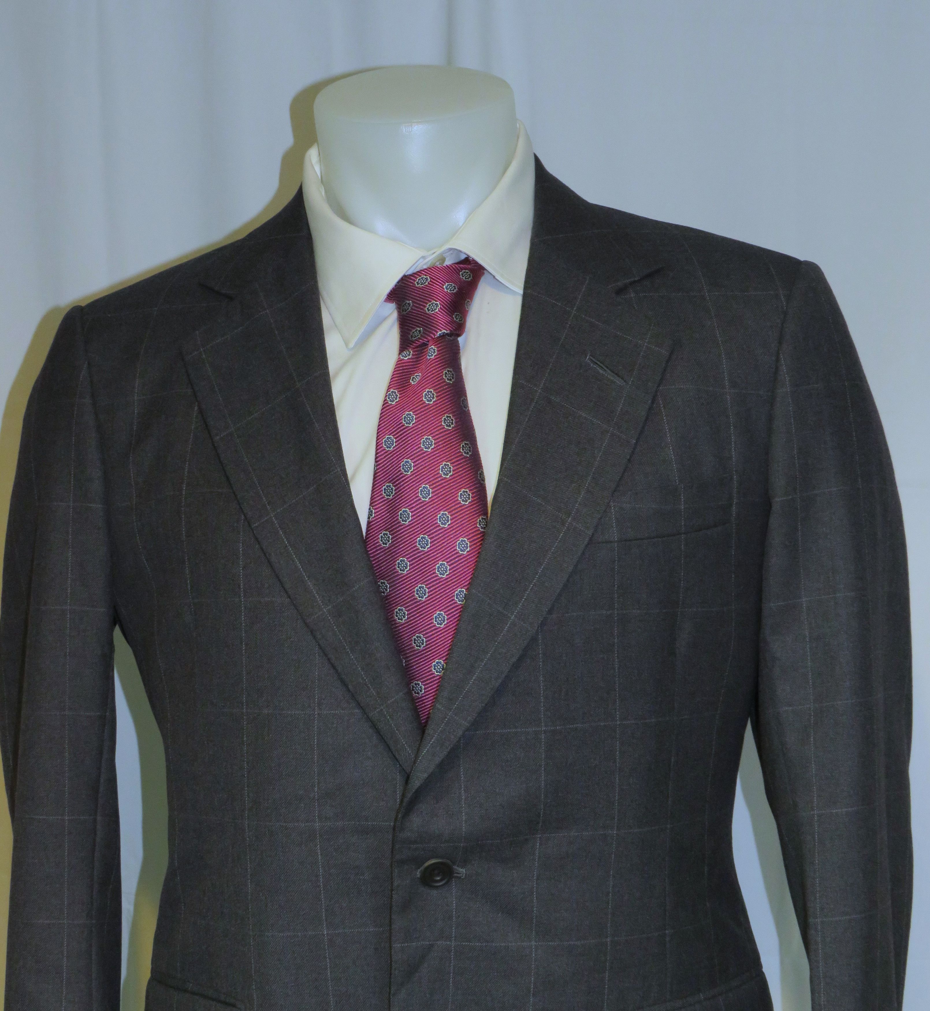Henry Poole × Savile Row Bespoke Gray Windowpane Two Button Suit 38R Size 38R - 4 Thumbnail