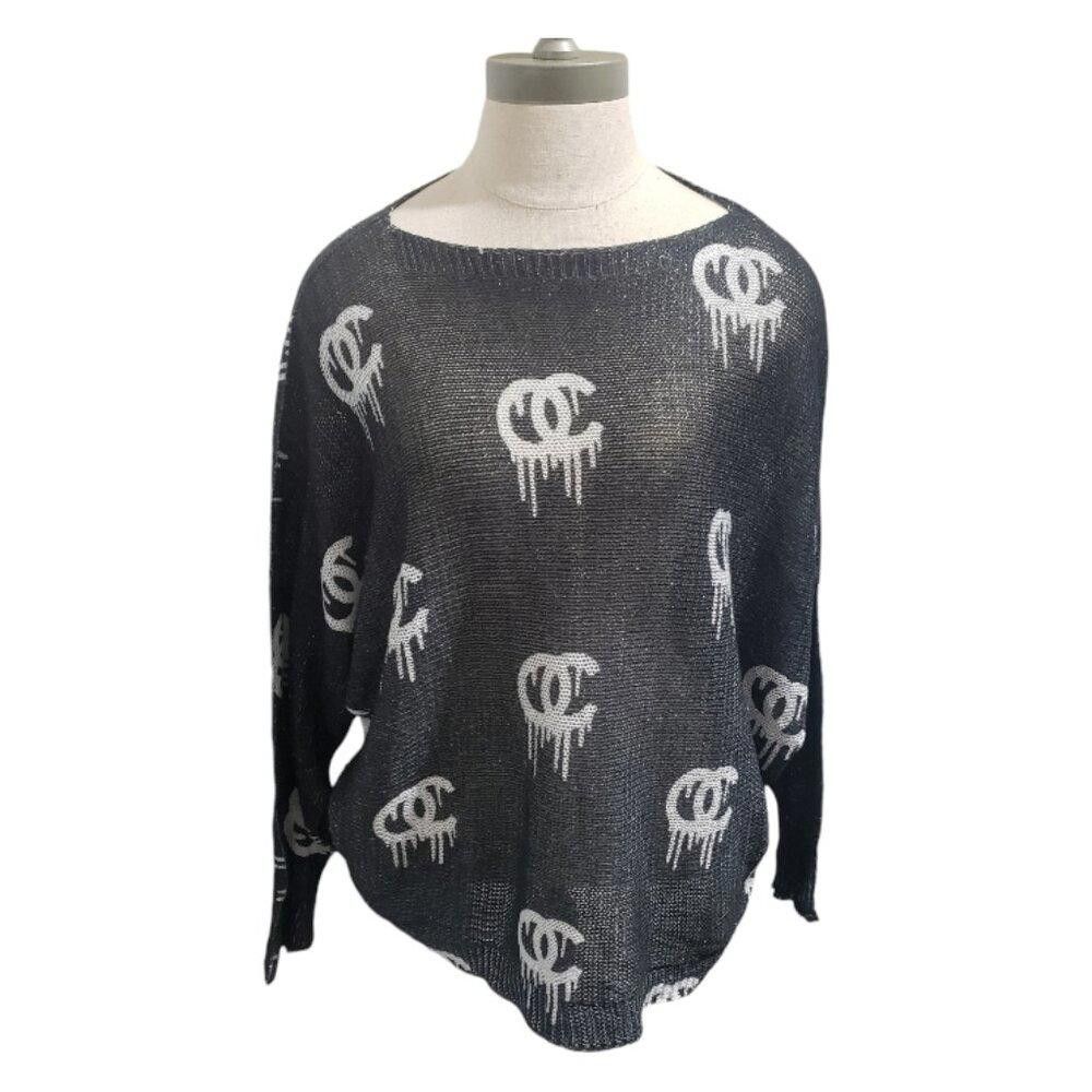 Designer CT1918 Free For Humanity Black & White Long Sleeve Sweater L Size L / US 10 / IT 46 - 1 Thumbnail