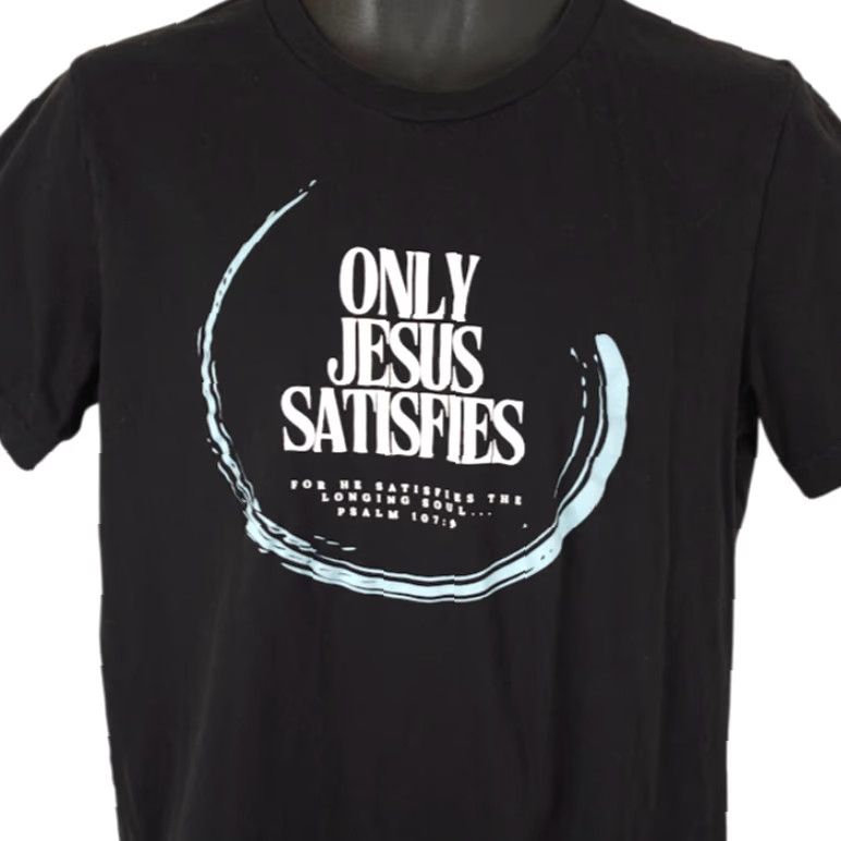 Vintage Christian T Shirt Mens 2XL Black Only Jesus Christ Satisfies Psalm 107:9 Size US L / EU 52-54 / 3 - 2 Thumbnail