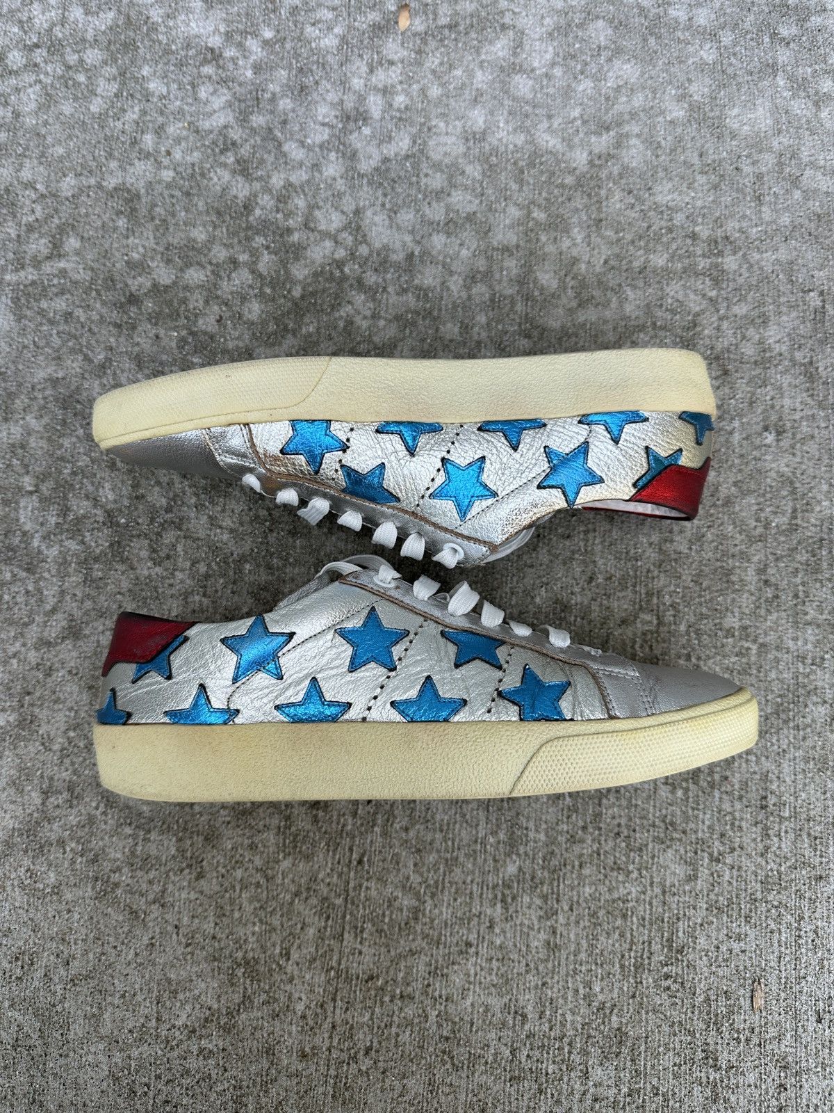 Saint Laurent Paris Silver Star Metallic Court Classic Sneakers Size US 7 / EU 40 - 3 Thumbnail