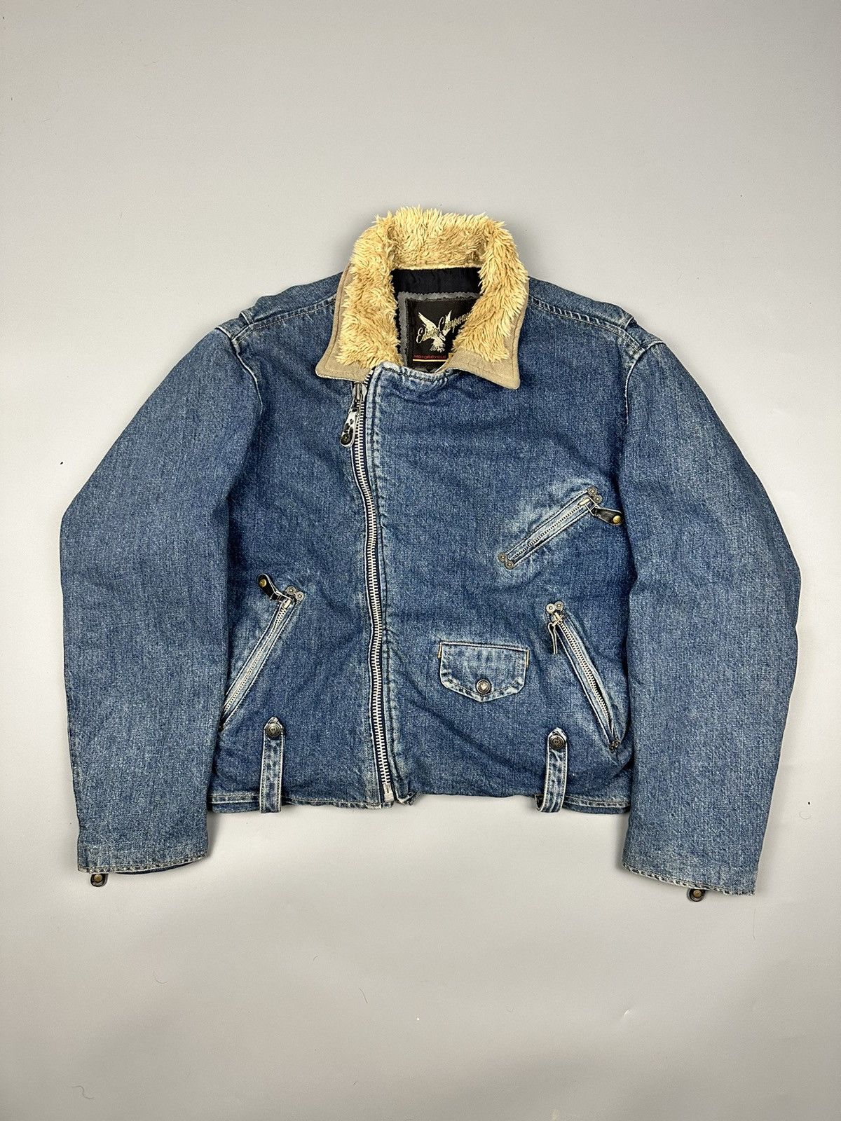 Edwin Vintage Edwin Rider Denim Jacket Beige Faux Fur Collar Size US M / EU 48-50 / 2 - 2 Thumbnail