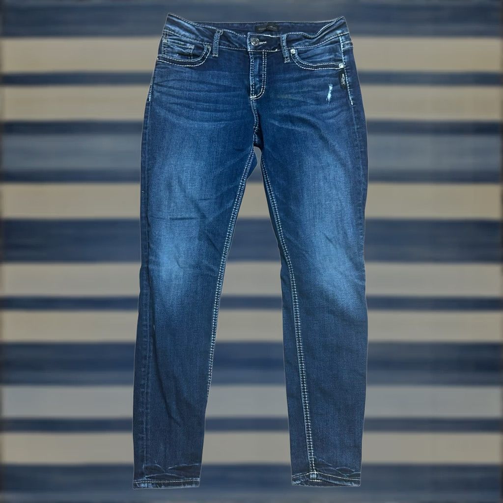 Vintage Silver Jeans Suki Mid Super Skinny Jeans Women’s 30x29 Medium Wash Stretch Denim Jeans 5-Pocket Design Boys? Size 30" / US 8 / IT 44 - 1 Thumbnail