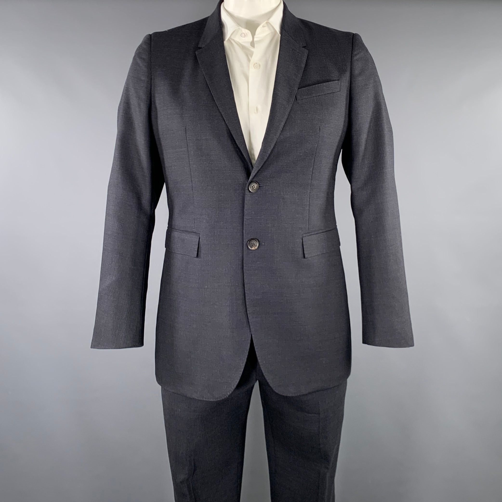 Burberry BURBERRY PRORSUM Black Charcoal Stripe Virgin Wool Suit 
