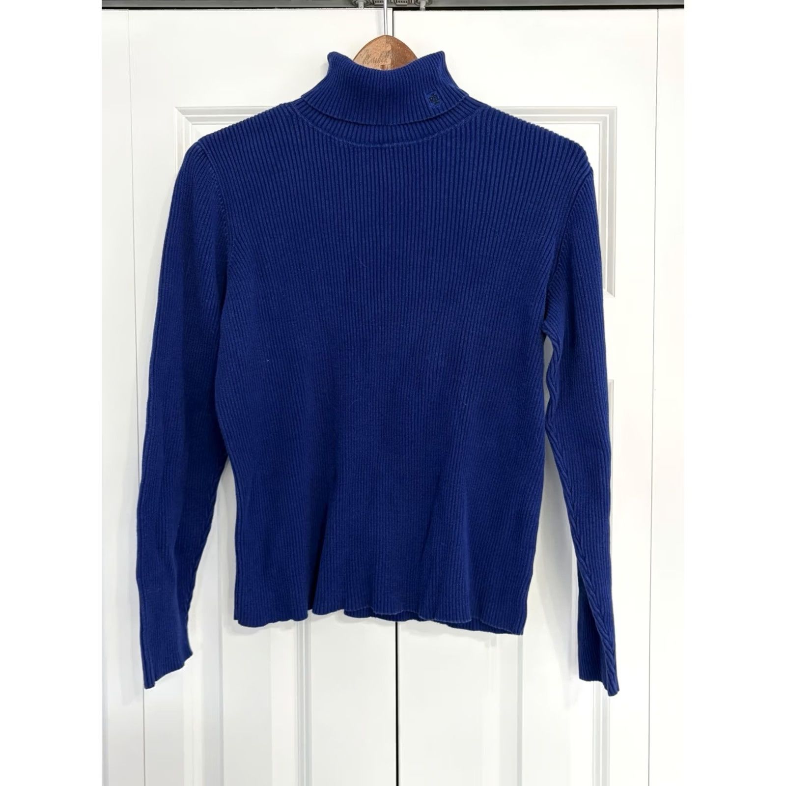 Ralph Lauren VINTAGE Lauren Ralph Lauren Turtleneck Sweater Womens Blue L Ribbed Logo Knit Pullover Long Sleeve Regular Winter Fall Size L / US 10 / IT 46 - 2 Thumbnail