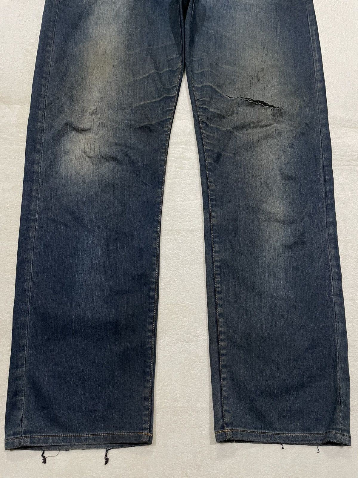 Japanese Brand Vintage BackNumber Distressed Faded Dark Blue Jeans Size US 37 - 3 Thumbnail