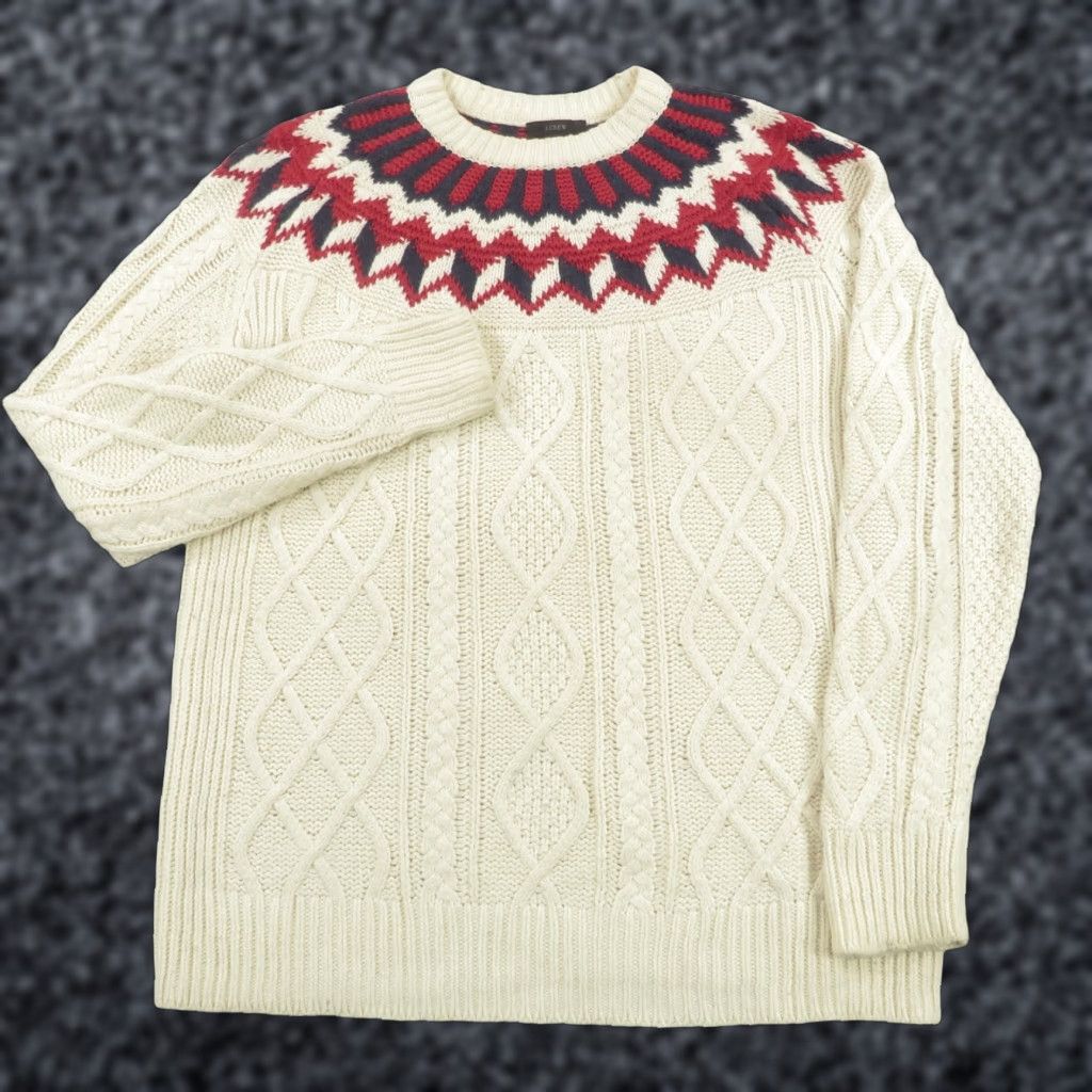 J.Crew VINTAGE J.CREW Sweater Mens Medium Cream Merino Cotton Blend Cableknit Fisherman Holidays Christmas Nautical 90s Man Clothing Mens Size US M / EU 48-50 / 2 - 1 Thumbnail