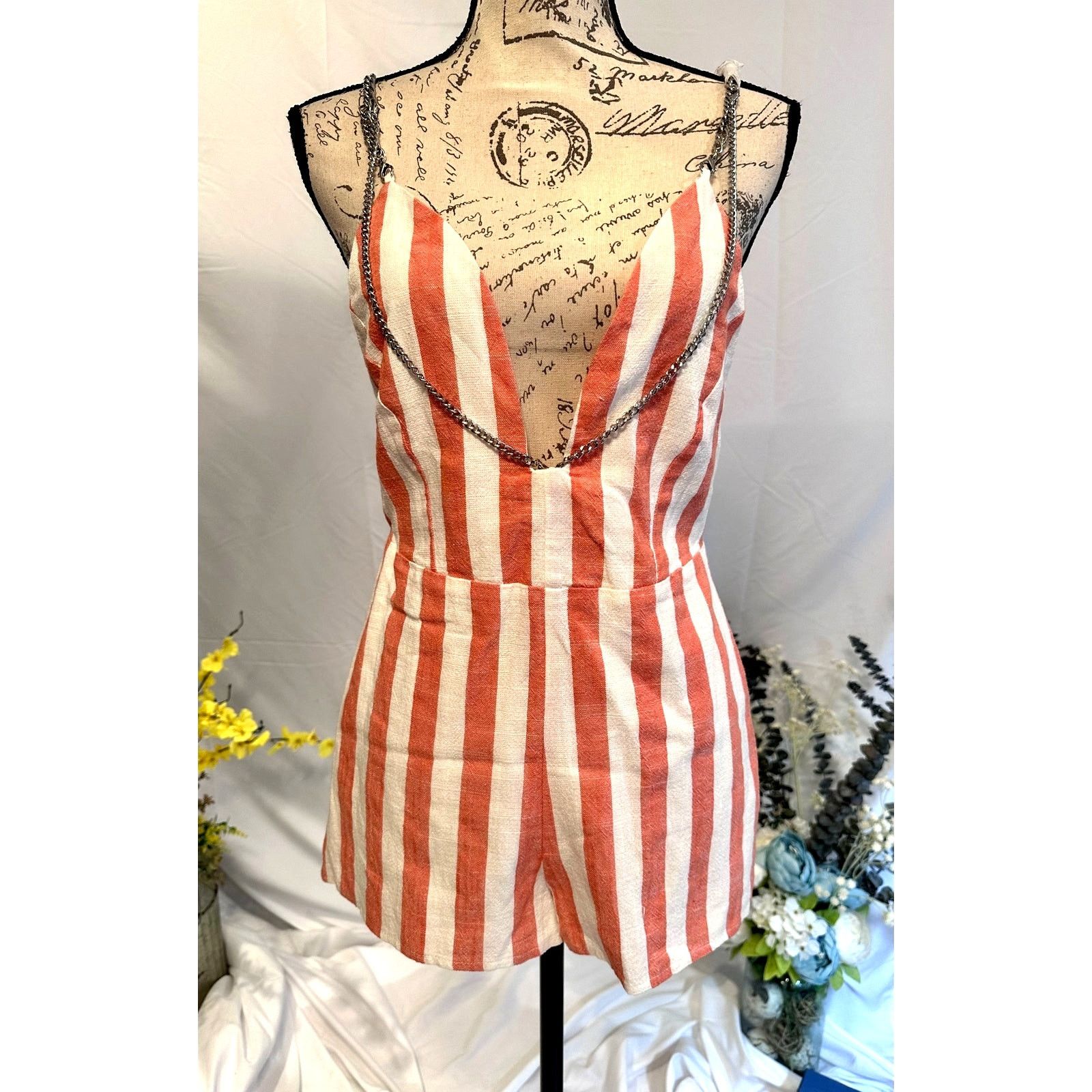 Other Millau Linen Romper Fully Lined Chain Straps Chain Accents S Size 28" / US 6 / IT 42 - 14 Thumbnail
