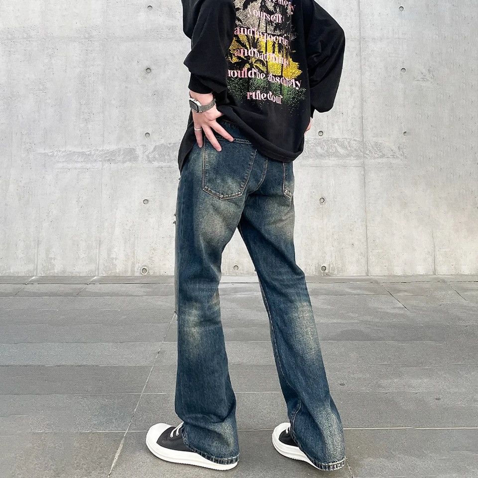 Japanese Brand Vintage Blue Flared Distressed Winter Fit Street Denim Pants Size US 29 - 4 Thumbnail