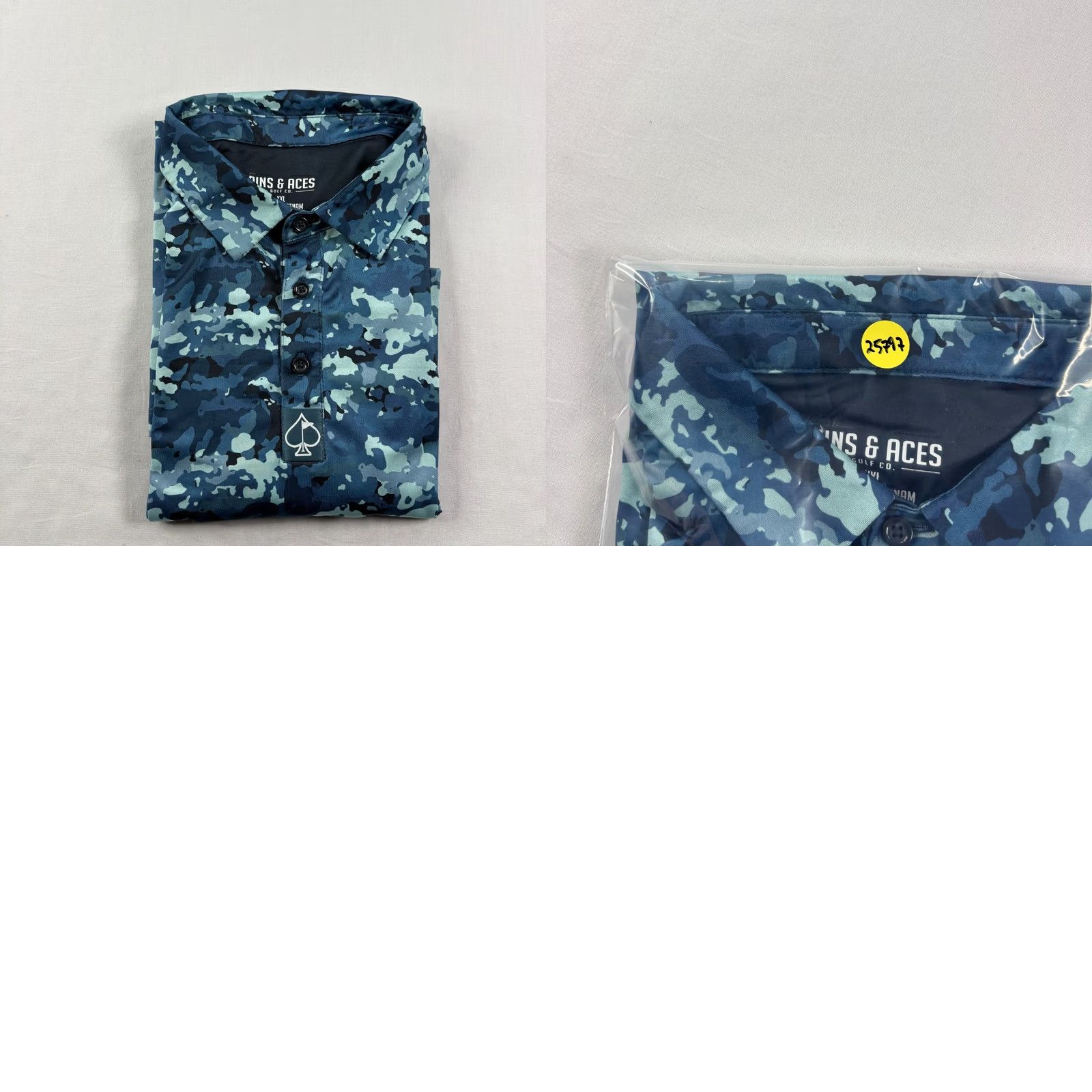 Vintage Aces Pins Polo Shirt Mens 2XL Blue Camo Golf Performance Stretch Shirt Size US XXL / EU 58 / 5 - 8 Thumbnail