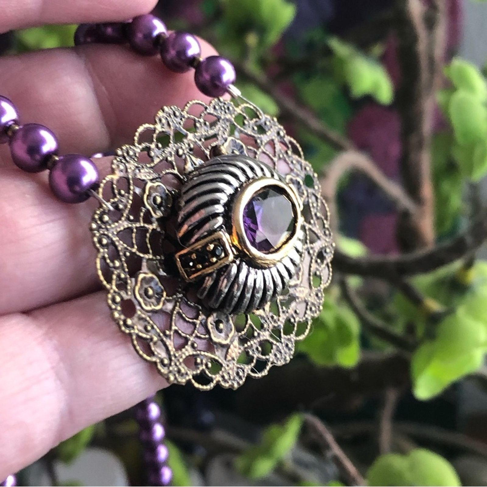 Handmade Handcrafted repurpose genuine amethyst Pearl necklace Size ONE SIZE - 10 Thumbnail