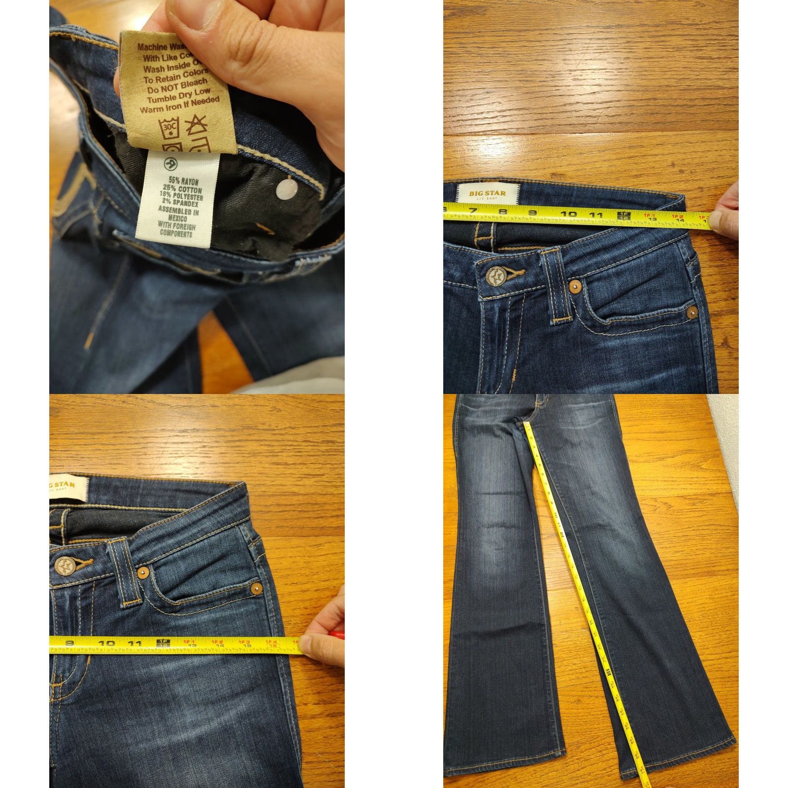 Vintage BIG STAR Jeans Women Bootcut 27R Regular 28x31 Blue Denim Dark Distressed Stretch 5-Pocket Zip Button Buckle Bke USA Hipster Rock Stars Vintage No N/A Size 27" / US 4 / IT 40 - 8 Thumbnail