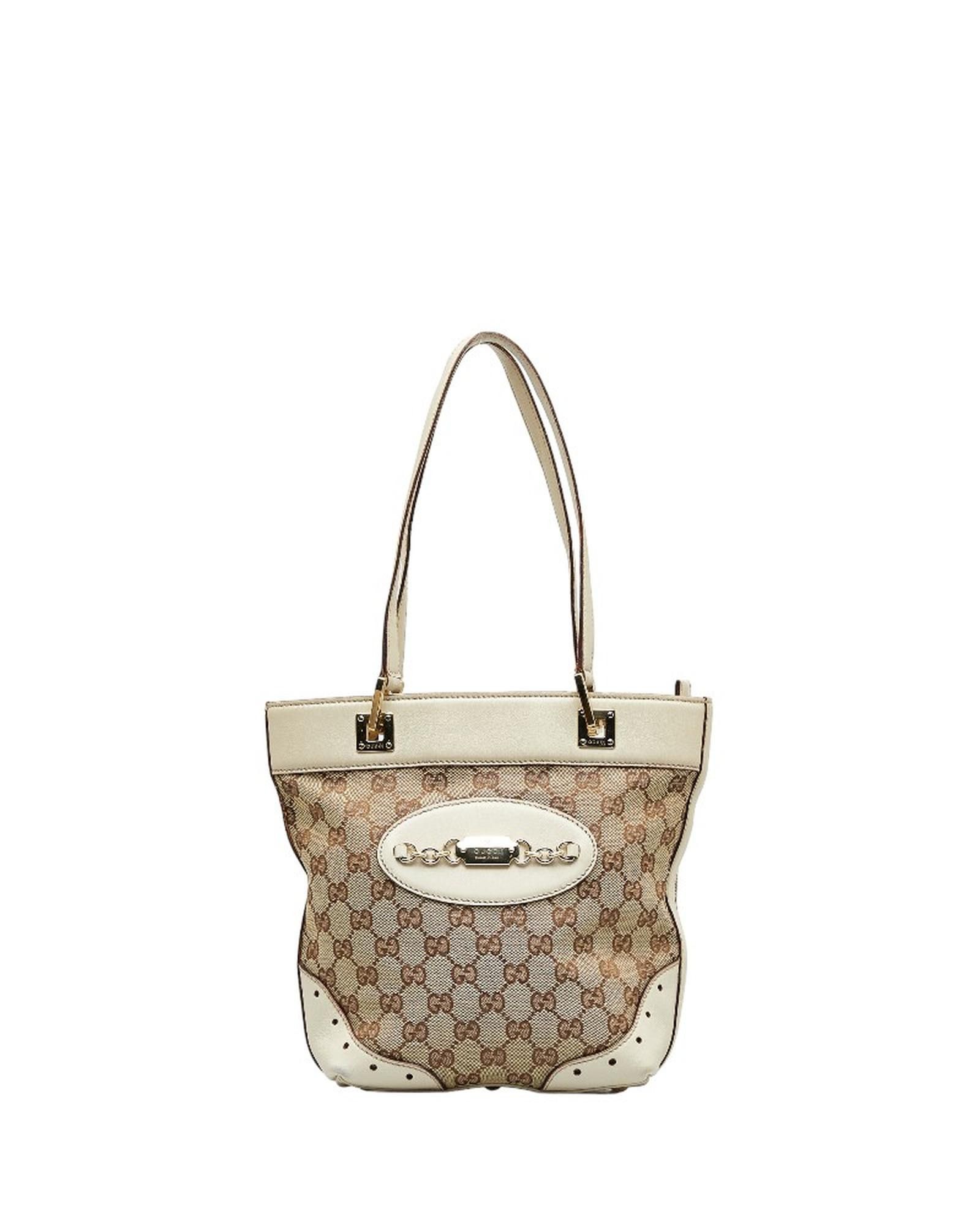 image of Gucci Canvas Tote Bag In Brown With Signature GG Print, Women's
