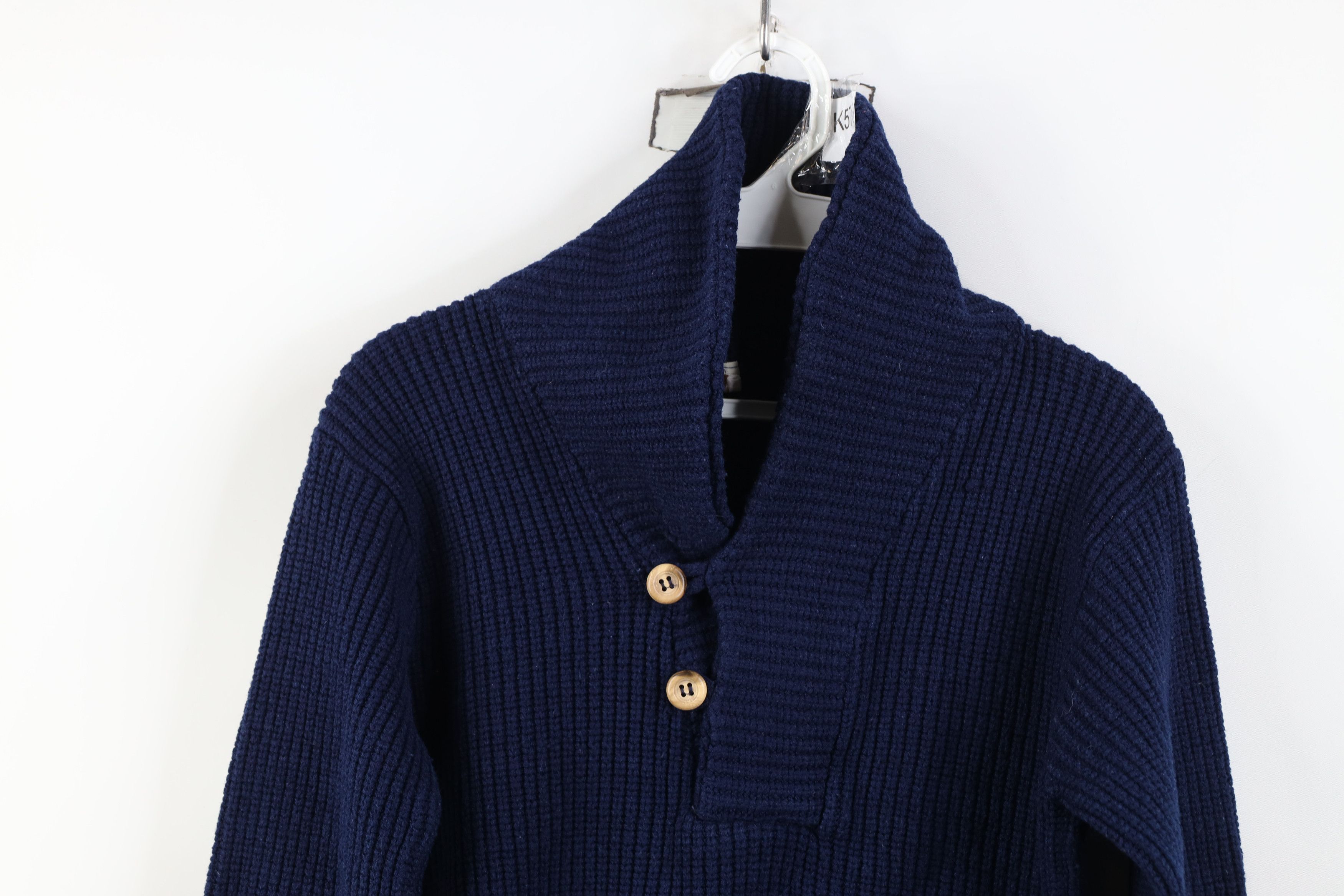 Vintage Vintage 70s Streetwear Ribbed Knit Shawl Sweater Blue Size S / US 4 / IT 40 - 2 Thumbnail