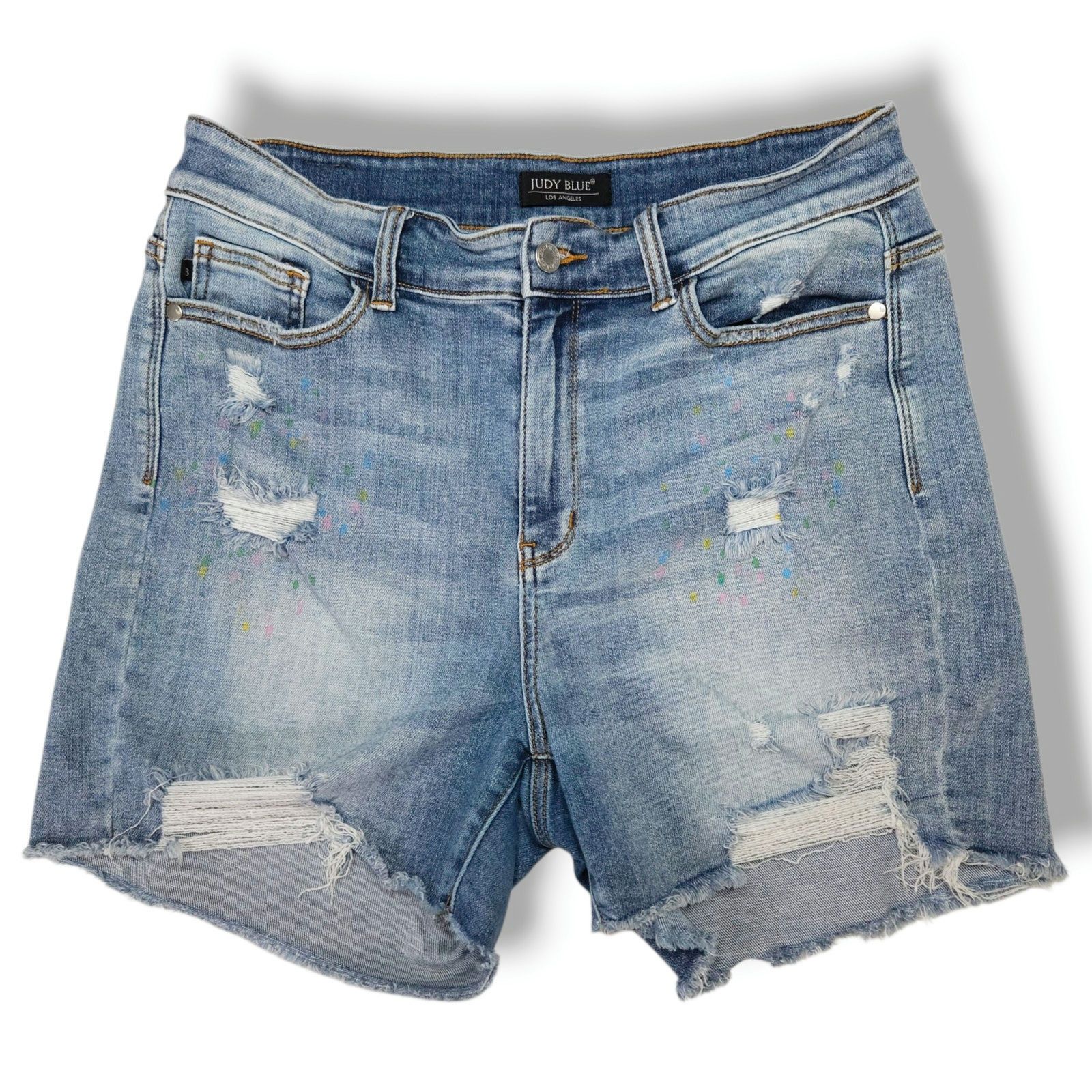 Judy Blue Judy Blue Plus 1XL Paint-Splatter Distressed Denim Short EUC Size 33" - 1 Thumbnail