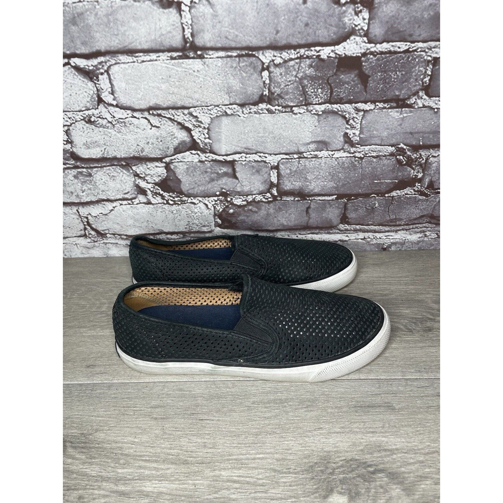 Sperry Sperry Seaside Perforated Black Suede Leather Slip On Shoes Size US 8.5 / IT 38.5 - 12 Thumbnail