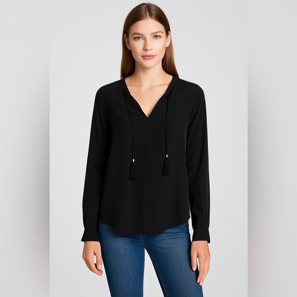 Equipment Equipment Femme Black Silk Long Sleeve Tassel Blouse Size S Size S / US 4 / IT 40 - 1 Thumbnail