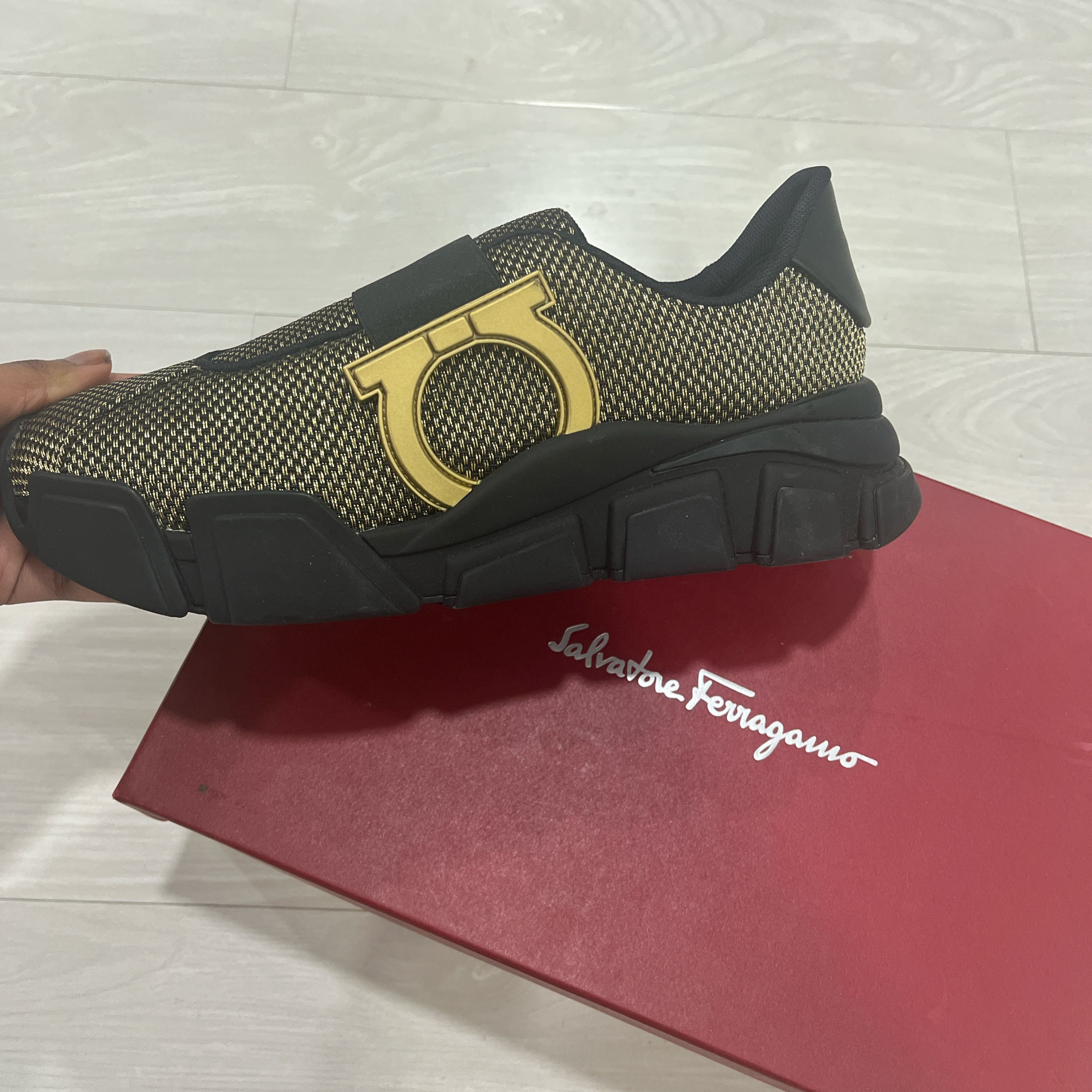 Salvatore Ferragamo Black & gold Salvatore Ferragamo “Monster” slip-on sneakers. Size US 8.5 / IT 38.5 - 2 Thumbnail