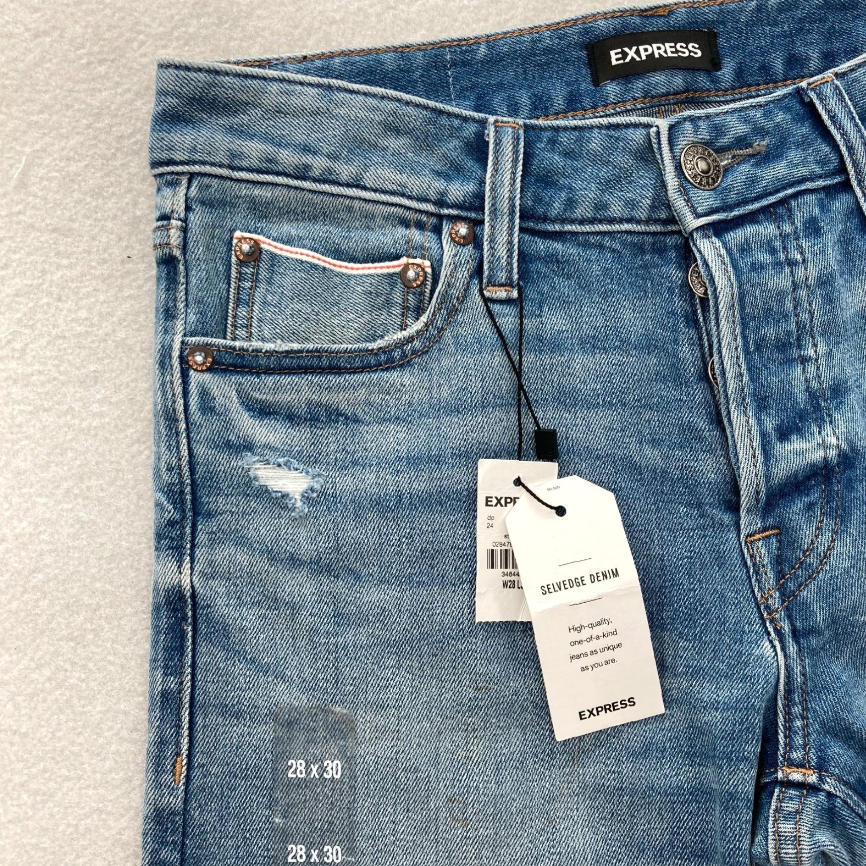 Express Express Jeans Mens 28x30 Slim Straight Denim Blue Stretch Button Fly Size US 28 / EU 44 - 3 Thumbnail
