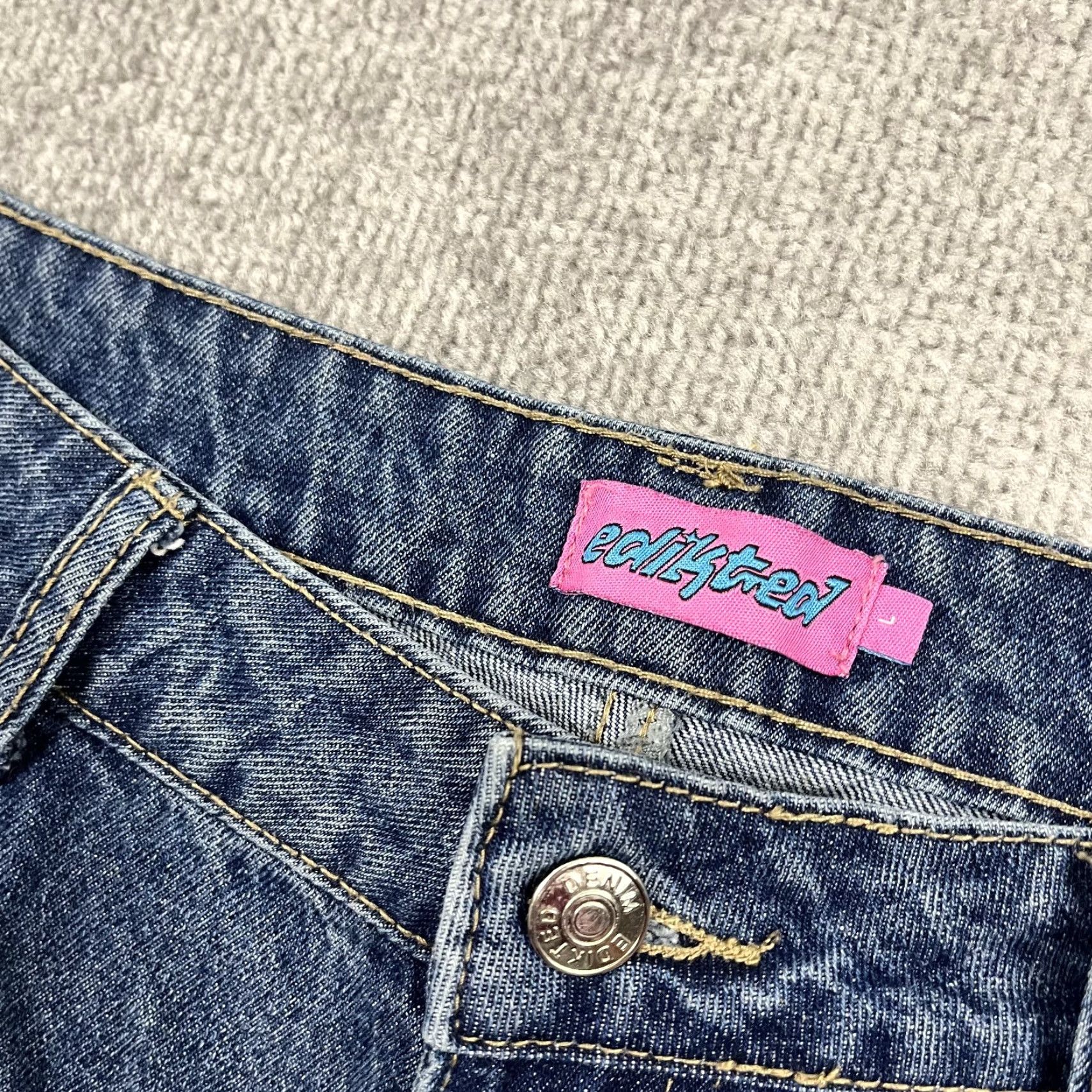 Vintage VINTAGE Edikted Wide Leg Jeans Womens Large 32x32 Blue Denim Grunge Skater Mid Rise Y2K Size 36" / US 14 / IT 50 - 3 Thumbnail