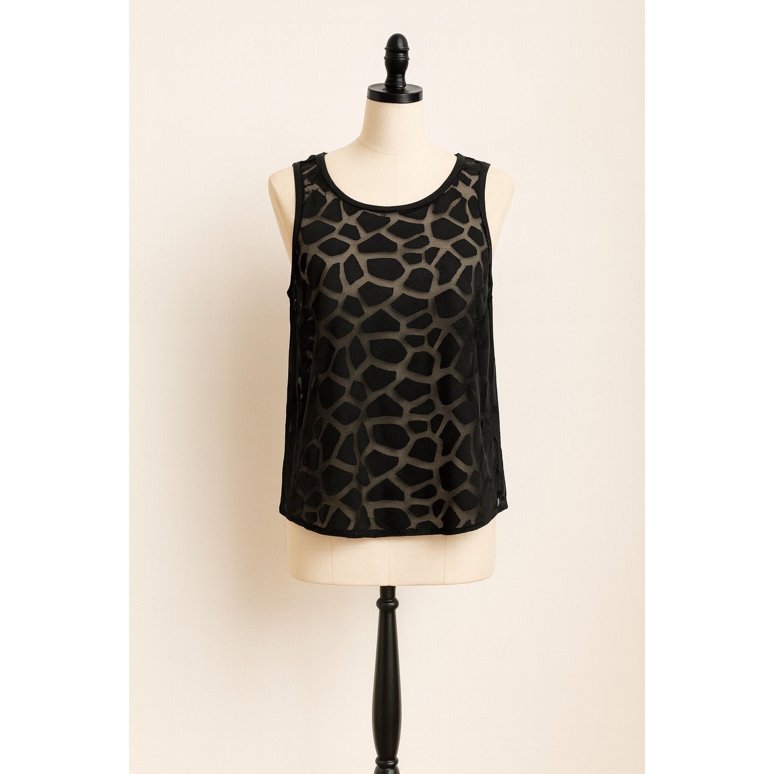 ASTR The Label ASTR Sheer Black Sleeveless Top Faux Leather Detail High-Low Size S / US 4 / IT 40 - 1 Thumbnail