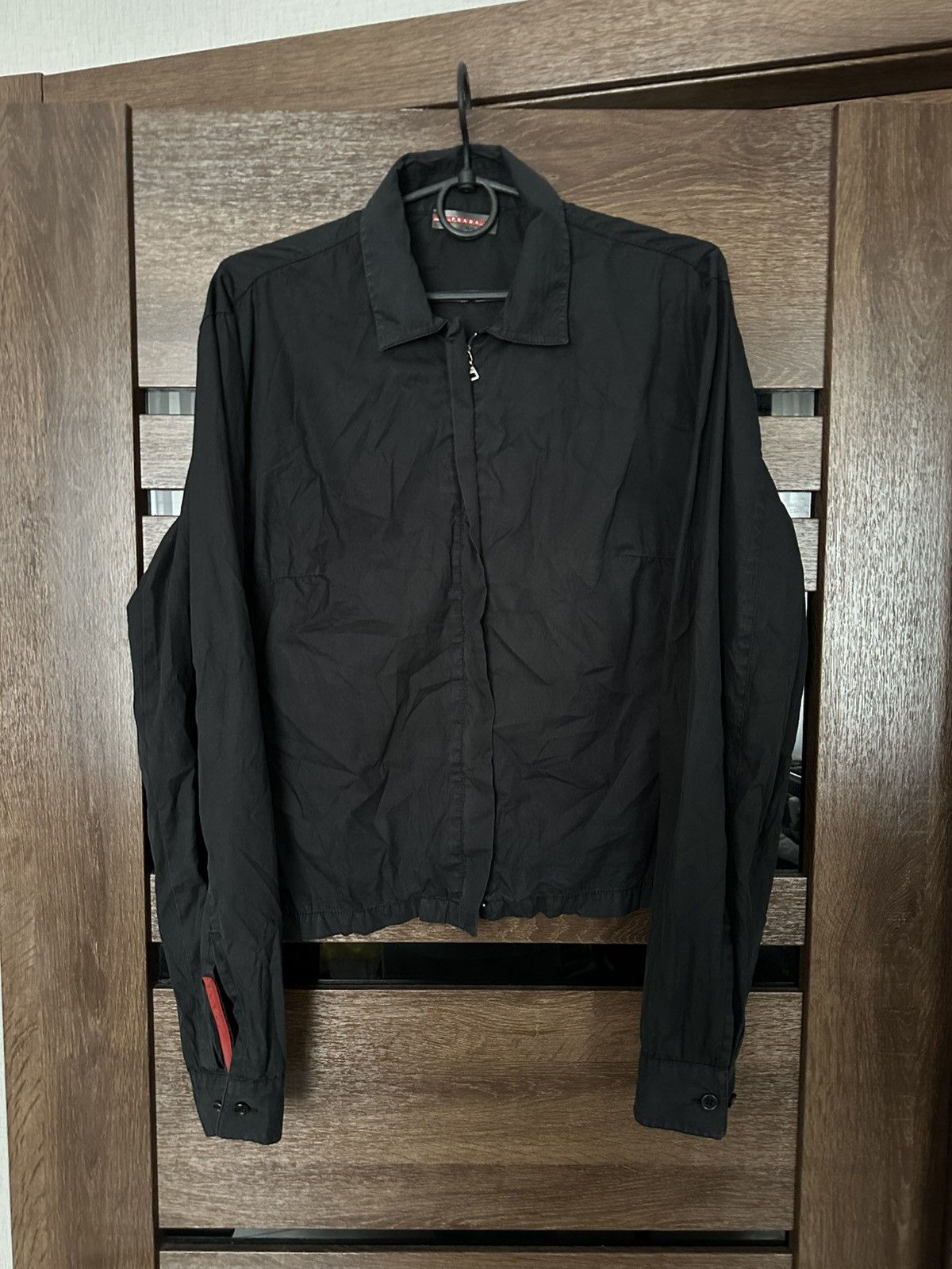 Prada Italy Nylon Shirt Button Up Long Sleeve Zip Up Red Tab
