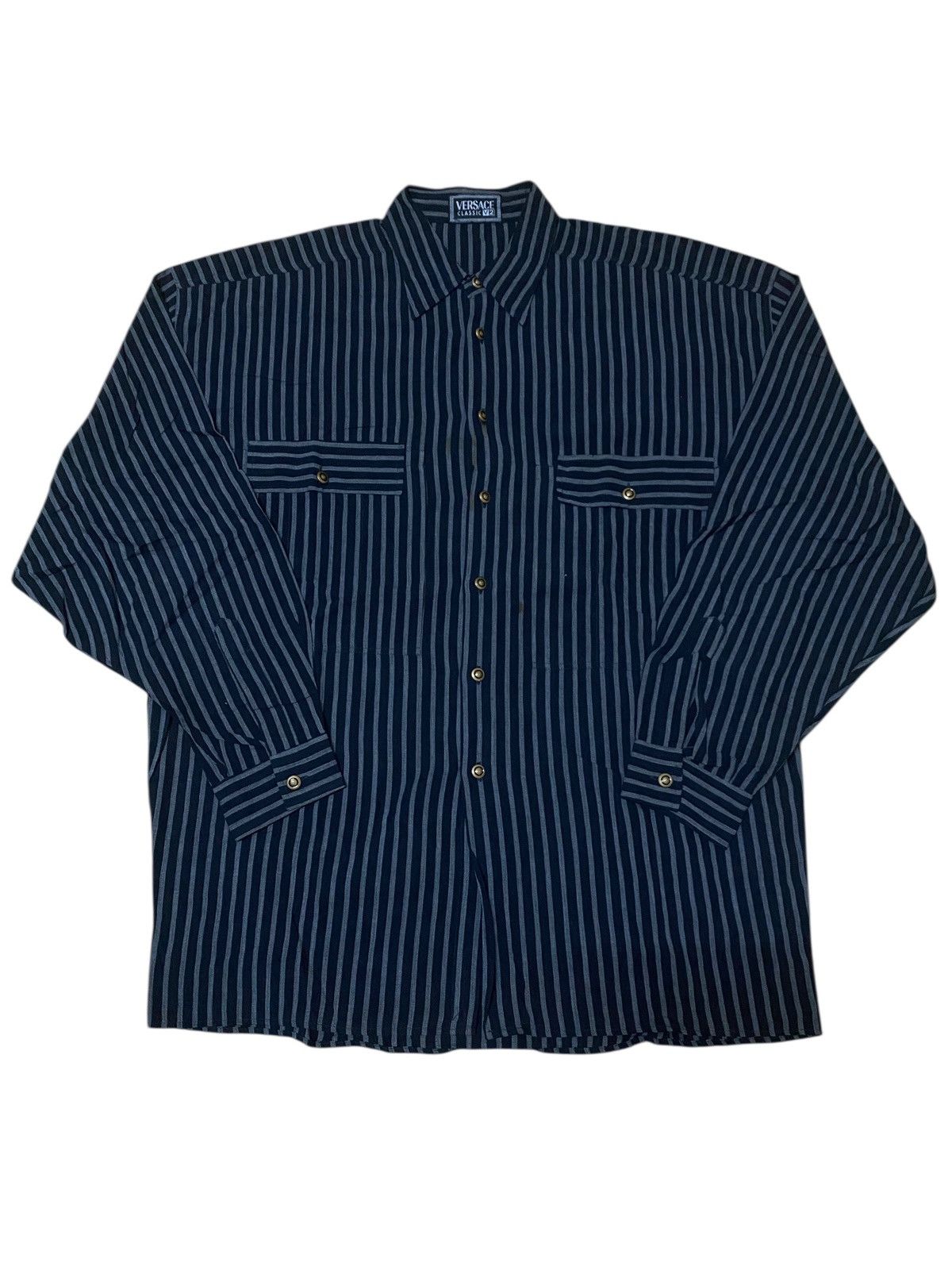 Versace Vintage 90s Versace Classic V2 Stripes Pattern Shirt Size US L / EU 52-54 / 3 - 1 Thumbnail