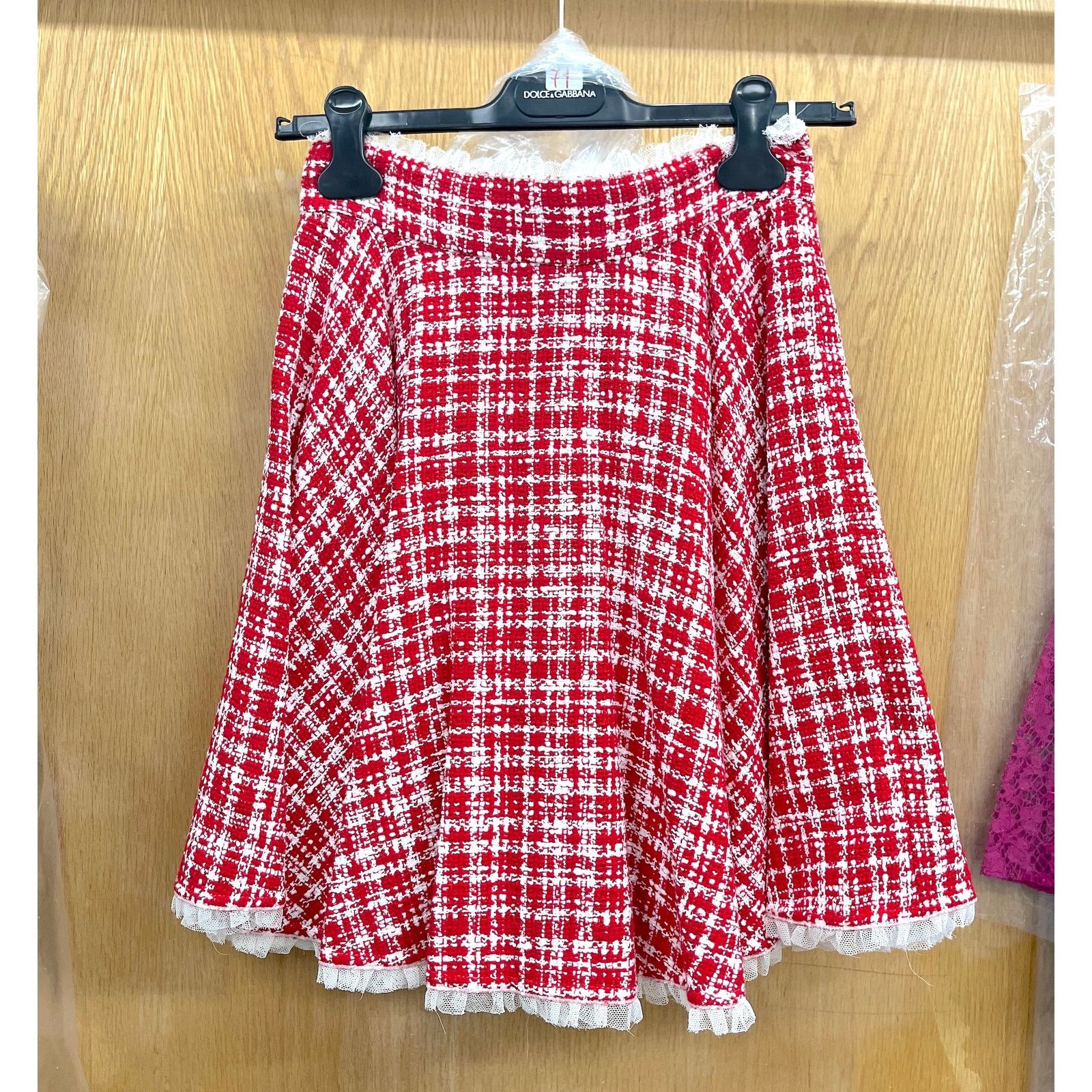 Dolce & Gabbana Dolce & Gabbana Red White Tweed Circle Mini Skirt IT 38 US Size 26" / US 2 / IT 38 - 11 Thumbnail