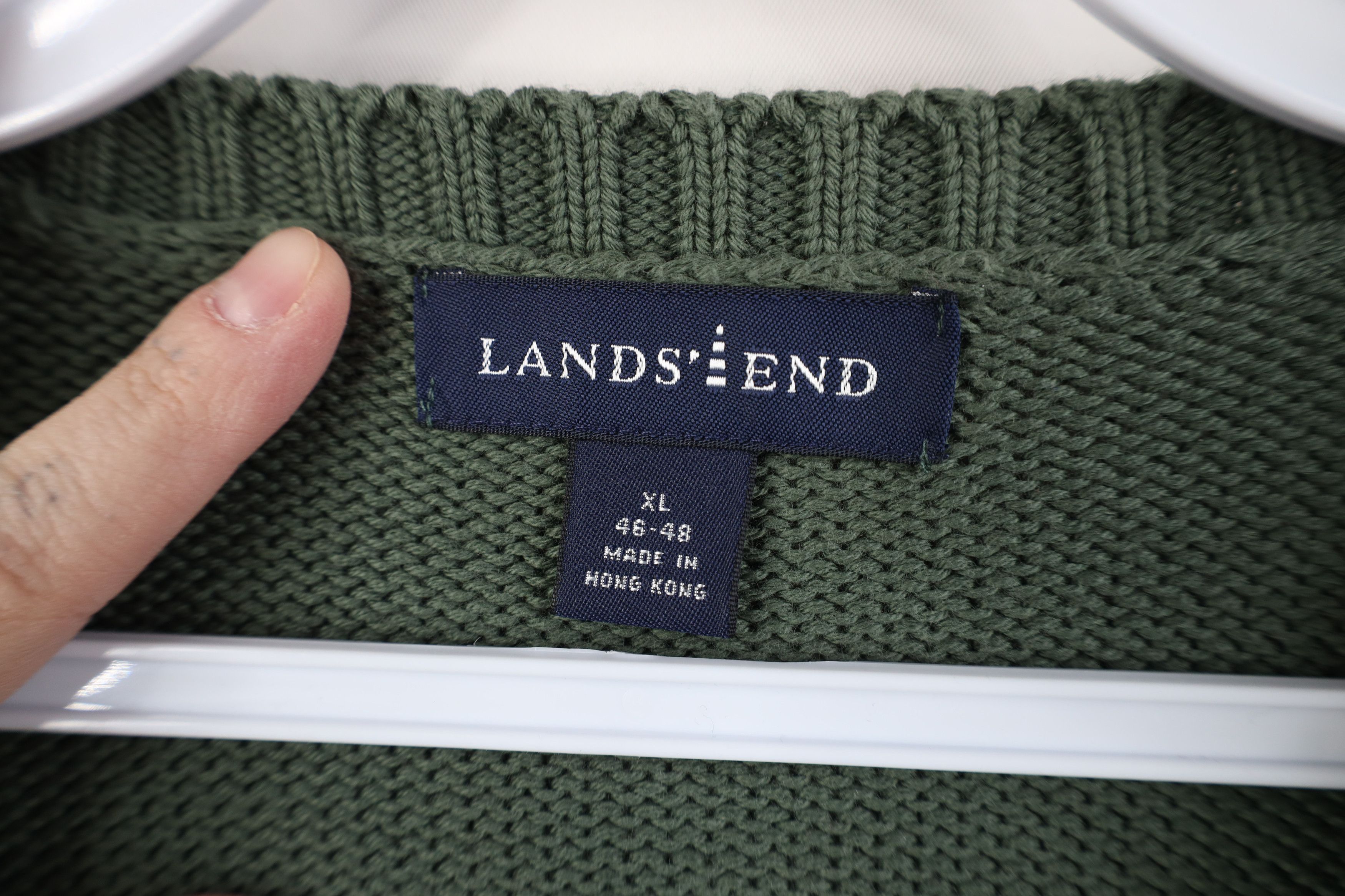 Lands' End Vintage 90s Lands End Cotton Knit Crewneck Sweater Green Size US XL / EU 56 / 4 - 6 Thumbnail
