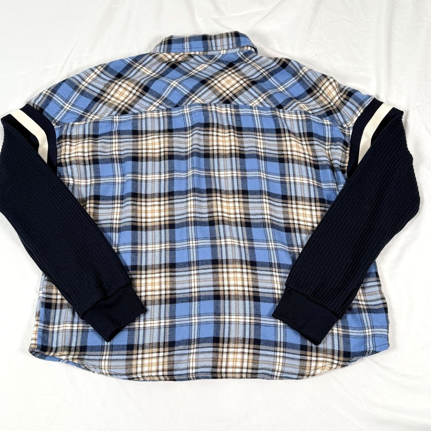 Vintage SO Plaid Flannel Rugby Shirt LS Button Front Waffle Knit Oversized Slim Juniors S Blue Womens Size S / US 4 / IT 40 - 6 Thumbnail