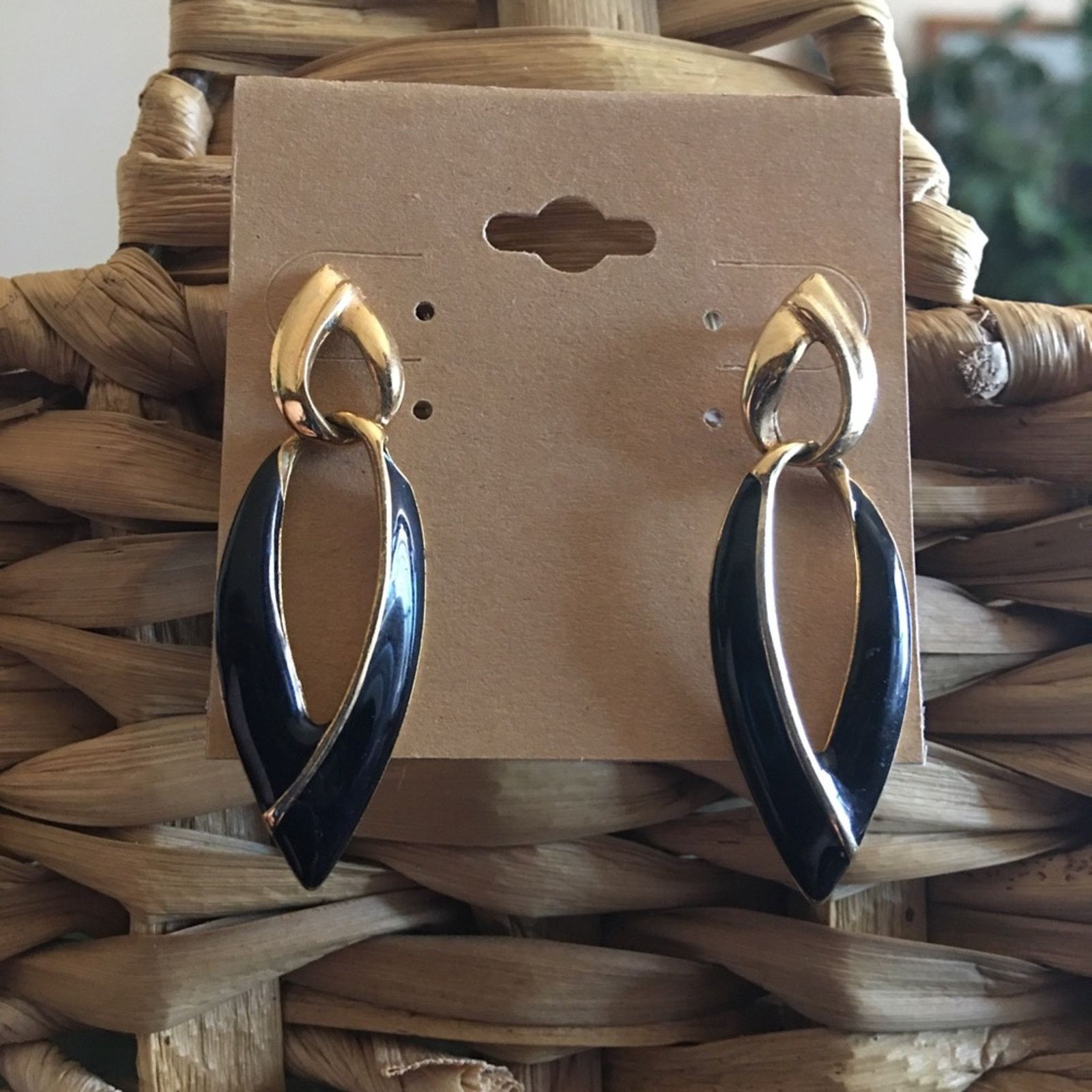 Vintage Vintage 80s gold tone black enamel earrings Size ONE SIZE - 1 Thumbnail