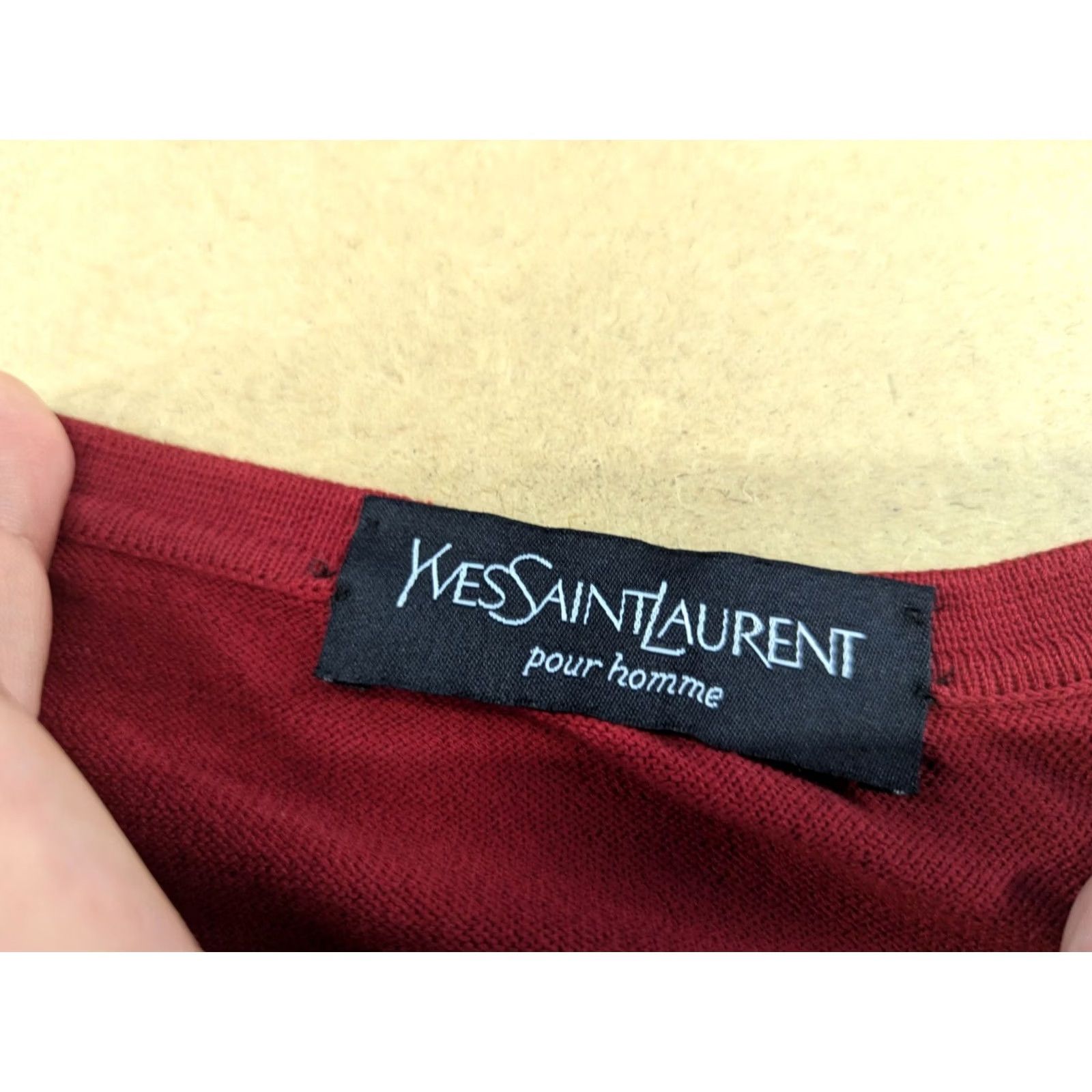 Yves Saint Laurent VINTAGE Yves Saint Lauren Sweater Mens L Red Cotton V-Neck Jumper Knit Pullover Size US L / EU 52-54 / 3 - 5 Thumbnail