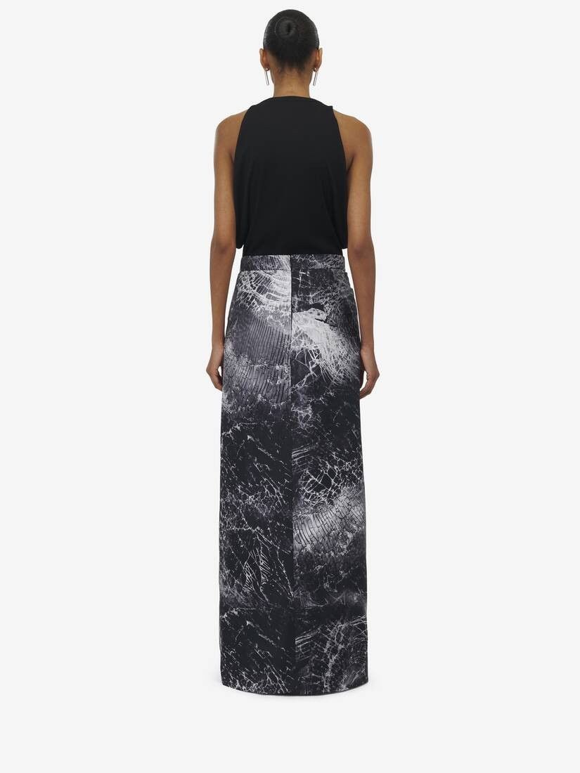 Alexander McQueen o1srvl11e0326 Smashed Screen Split Skirt in Black/White Size 28" / US 6 / IT 42 - 4 Thumbnail